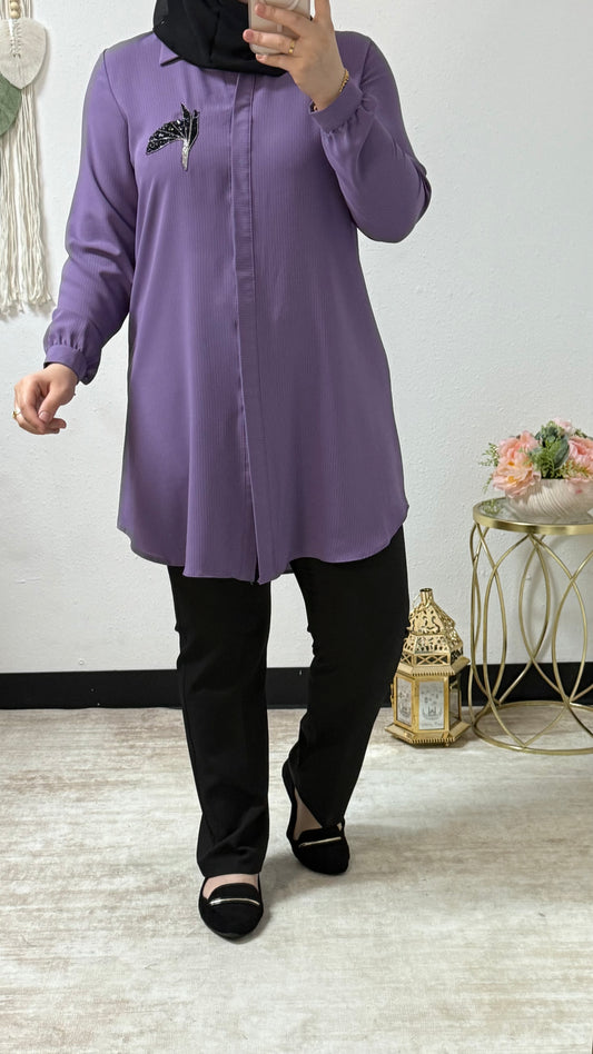 Beaded Accent Striped Shirt