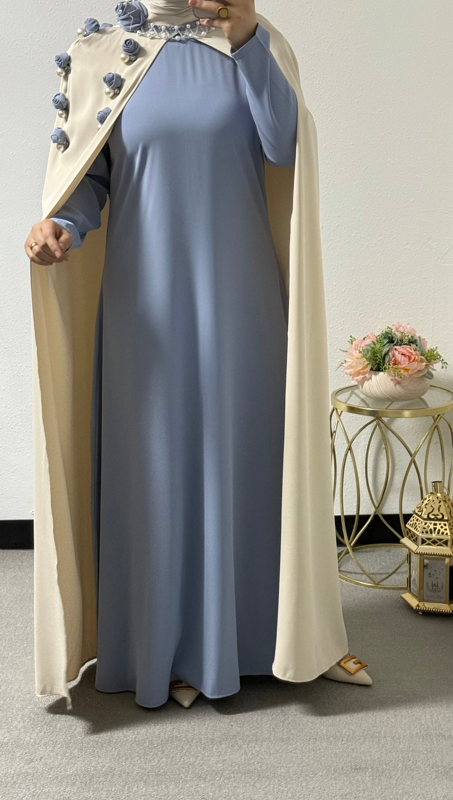 Two piece rose/pearl abaya set