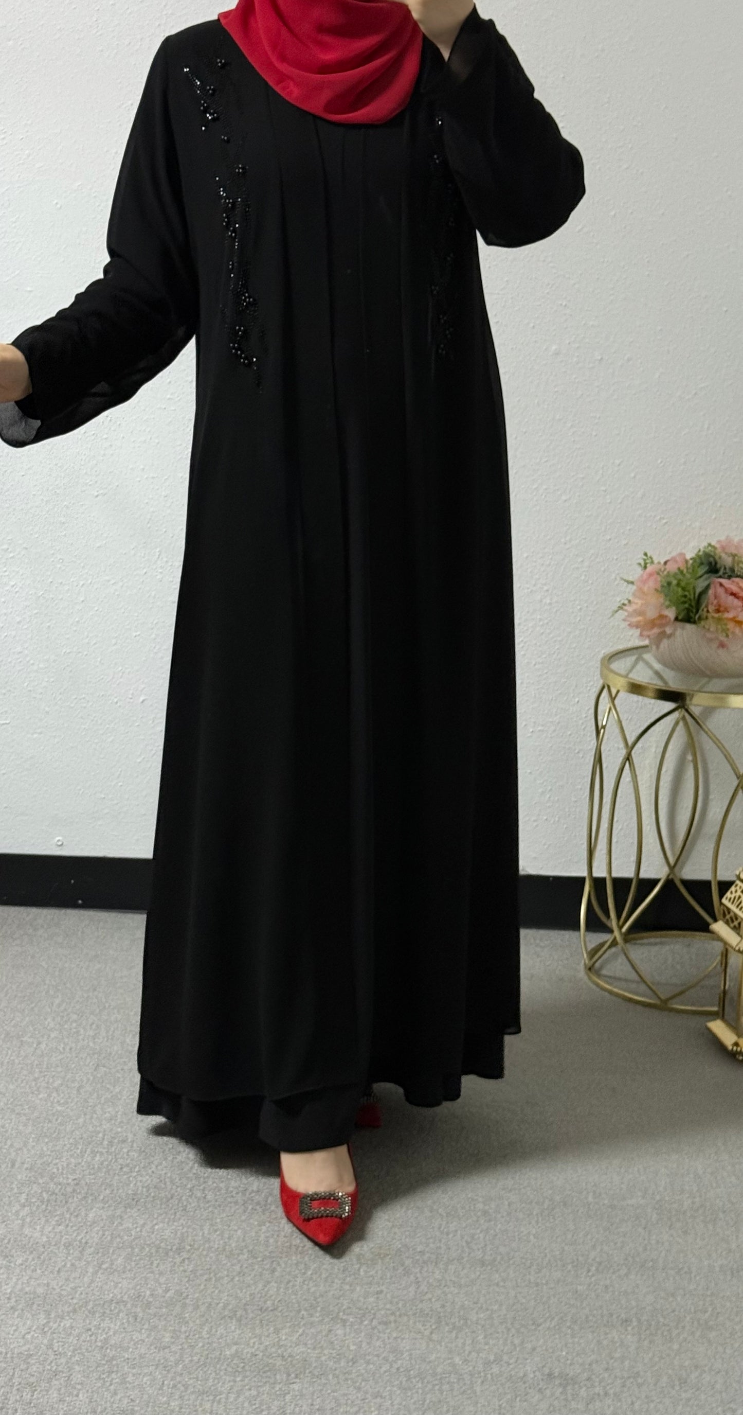 Two piece black bead abaya