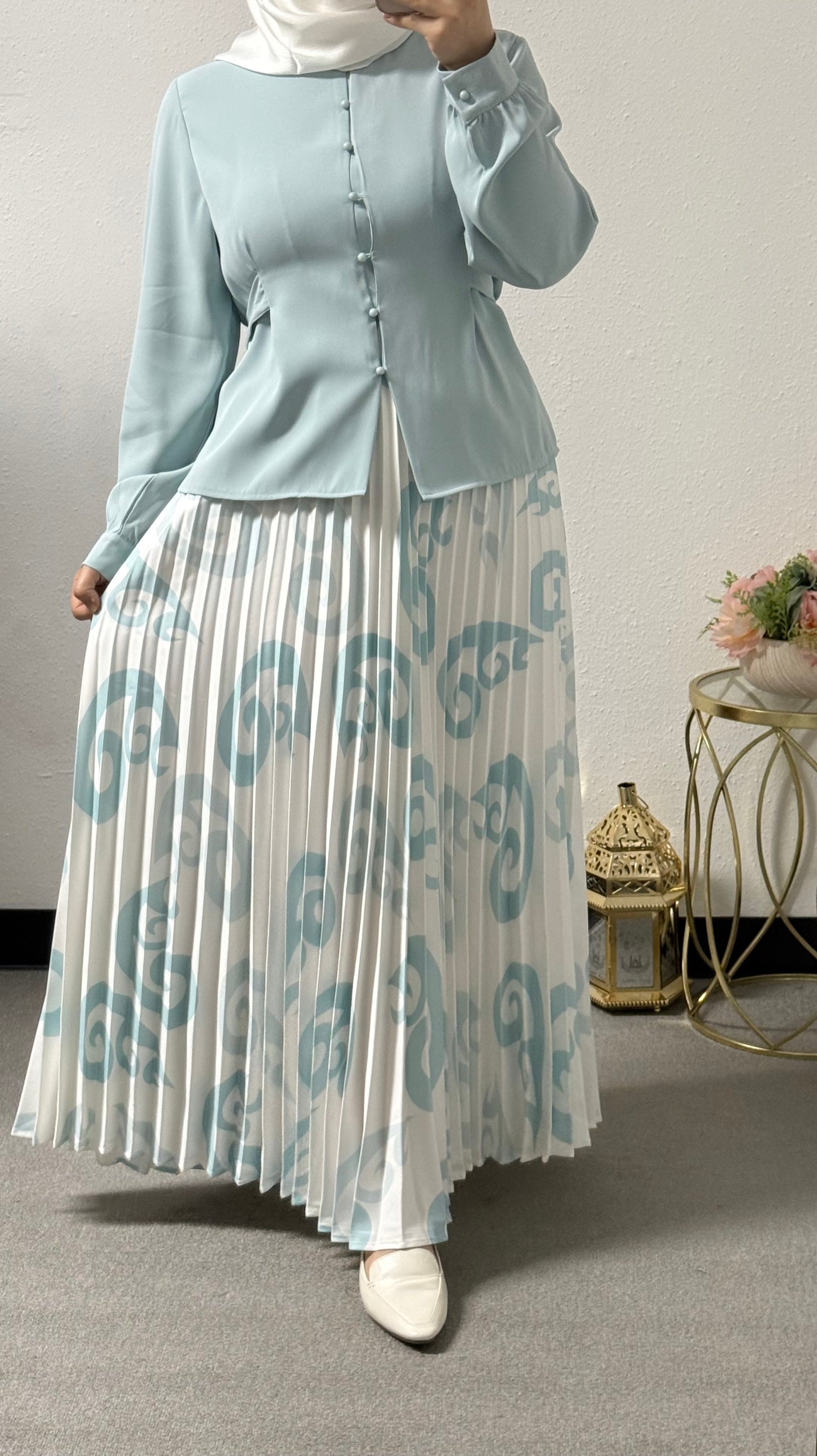 Two-Piece Pleated Floral Skirt Set