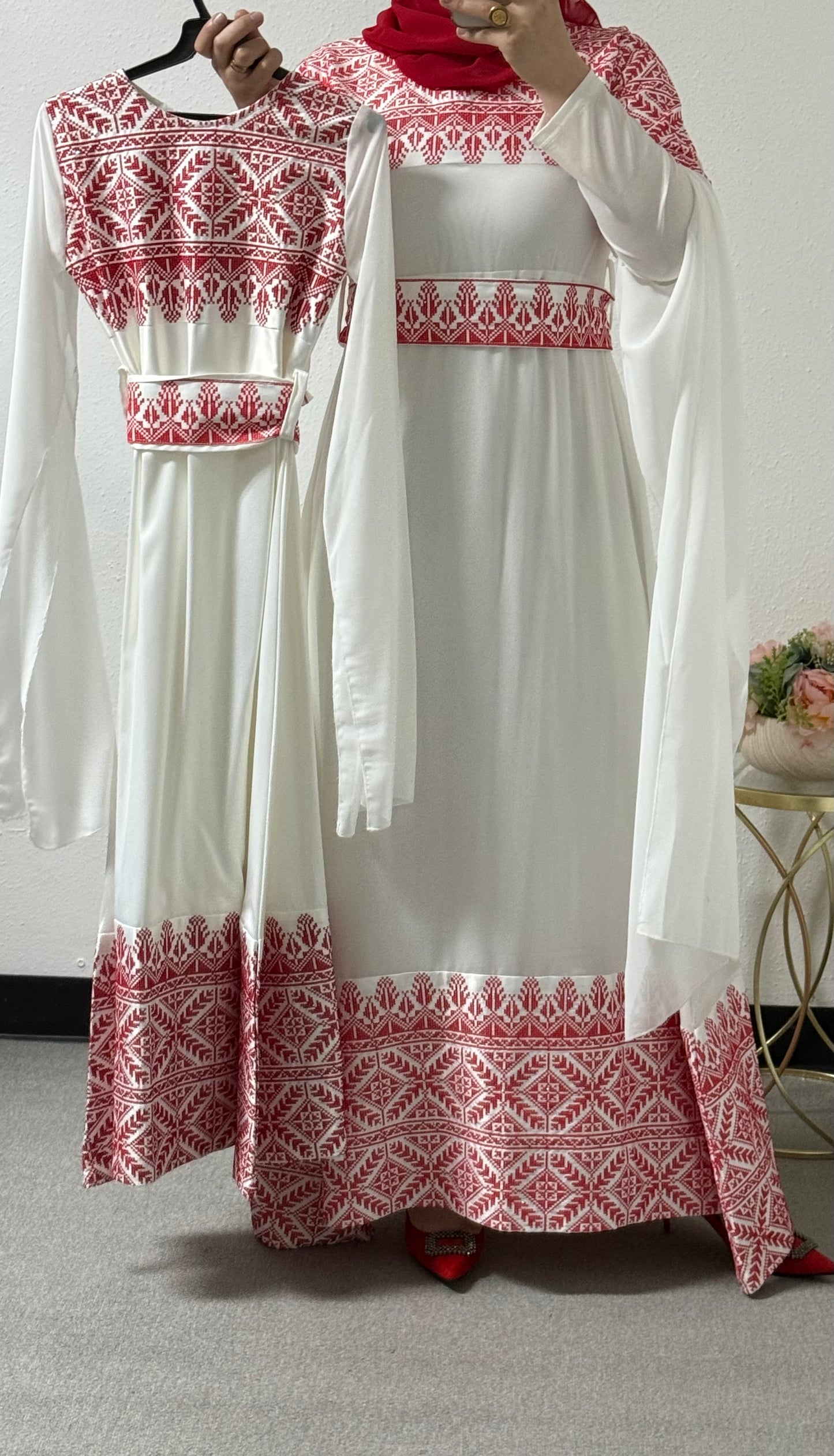 Two-piece embroidered chiffon dress