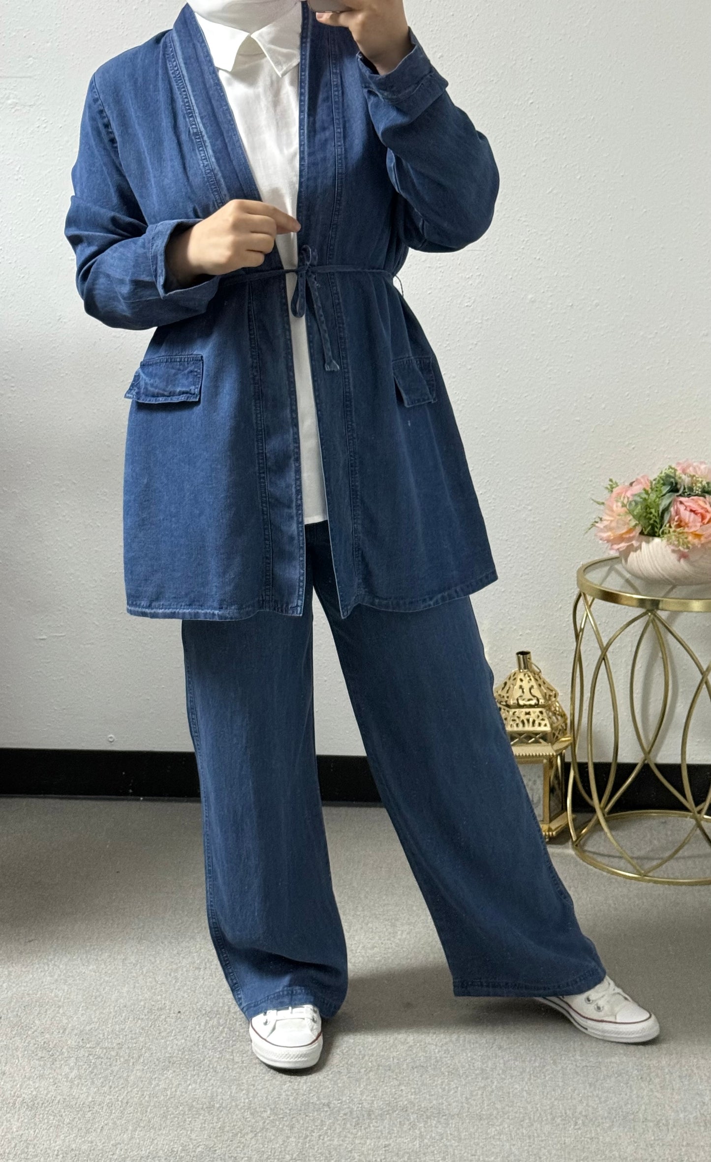 Three -Piece Denim Twin Set ( with inner blouse)