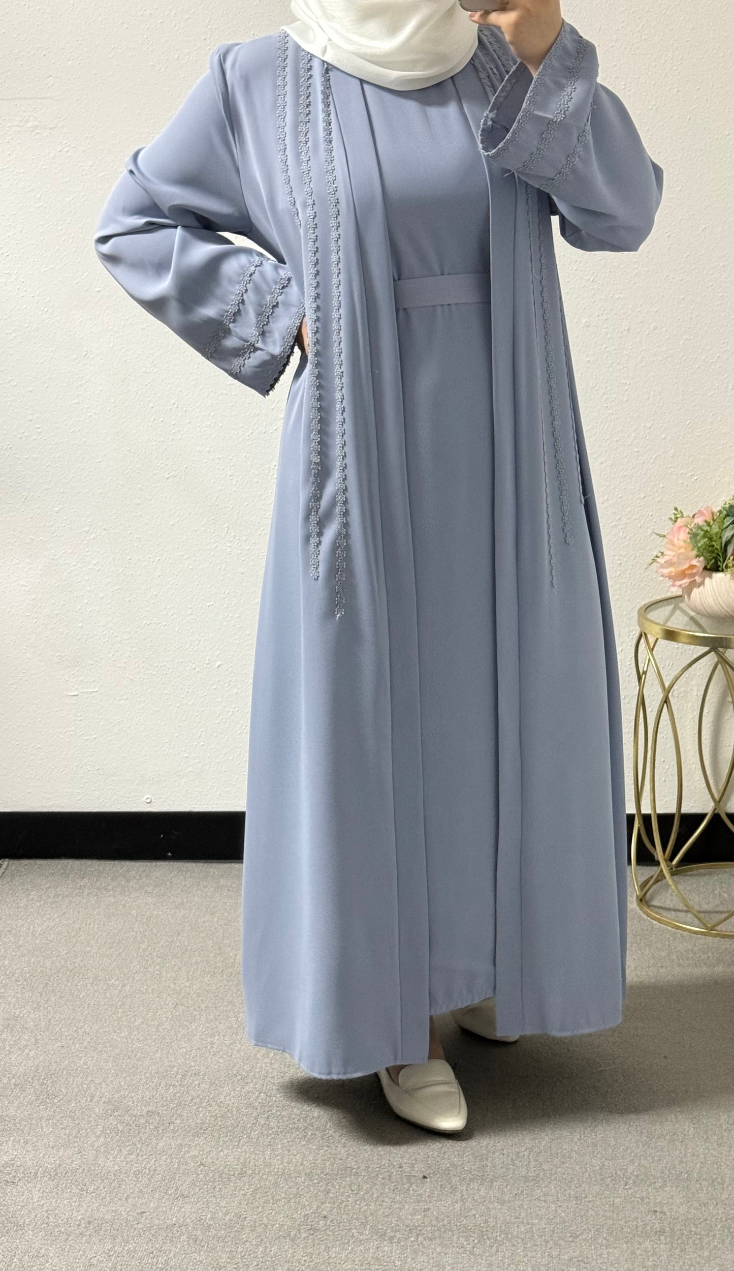 Two piece flower lace abaya