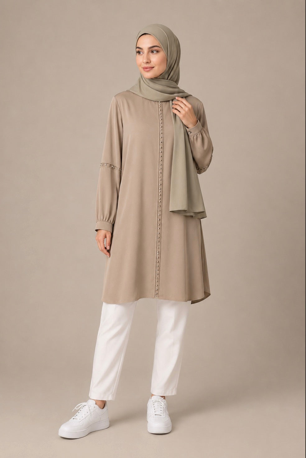 Elegant Colored Pearls Long Shirt