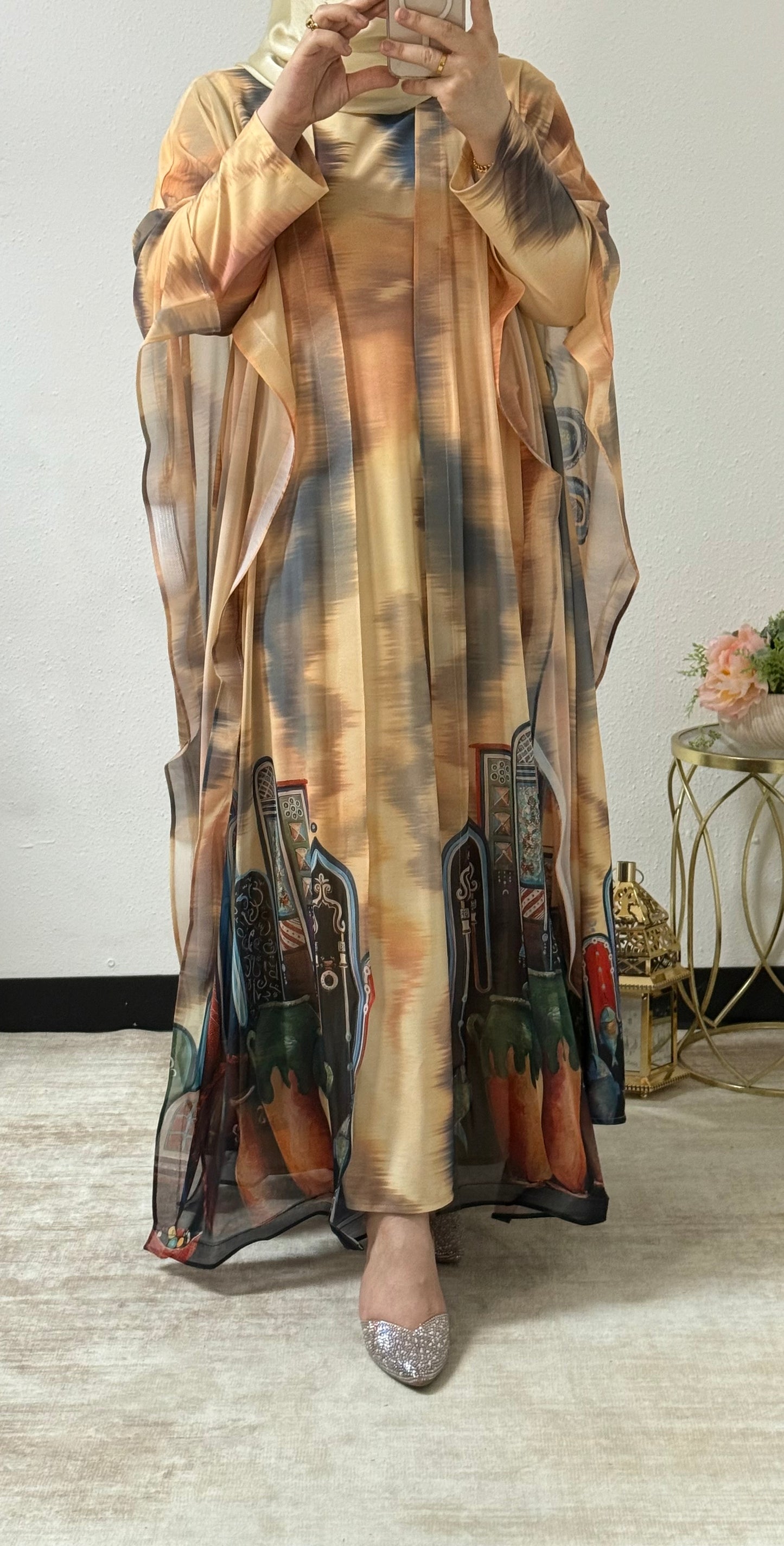 Two-pieces painted style abaya set