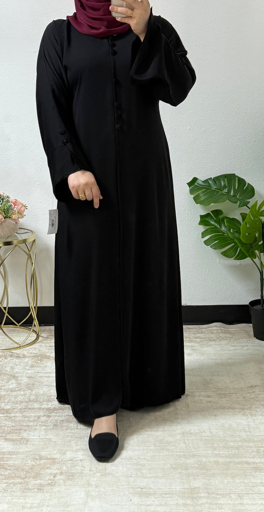 Simple Black Button Abaya