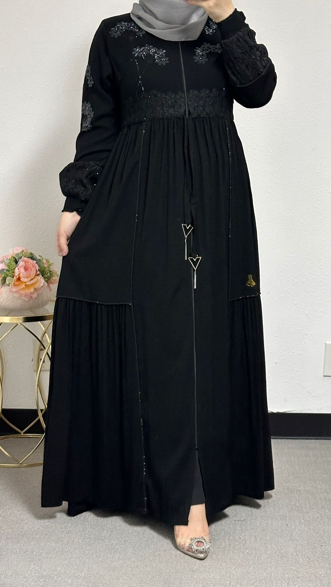 Black Abaya with Chest Embroidery