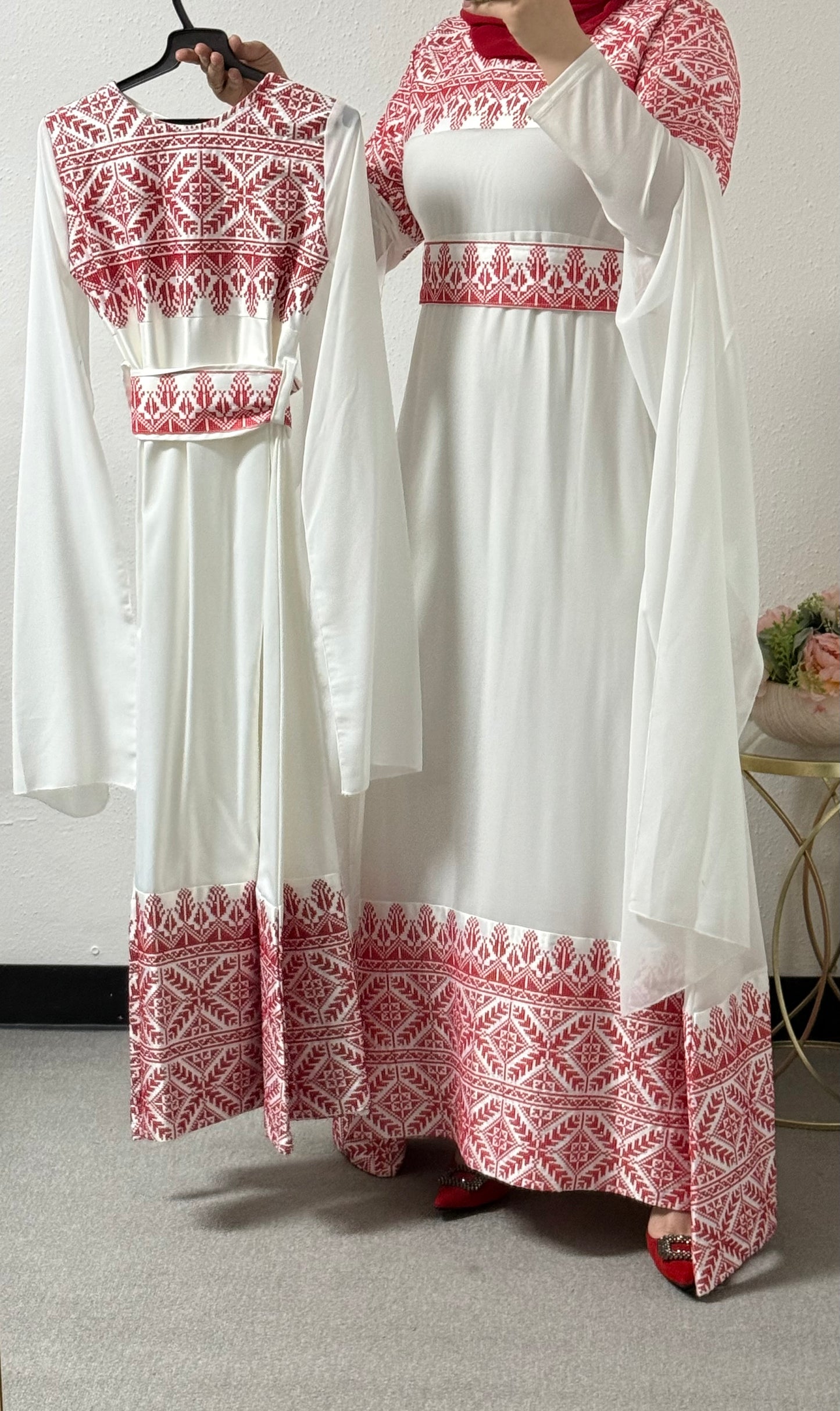 Two-piece embroidered chiffon dress