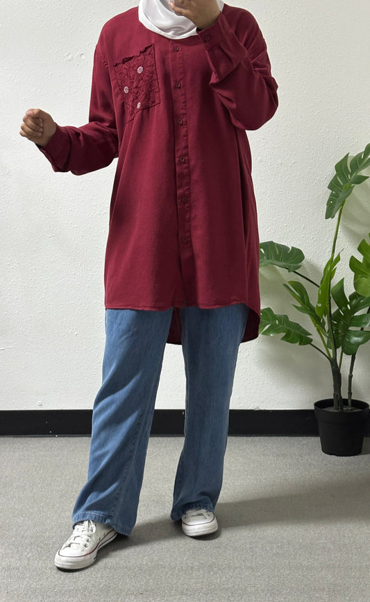 Embroidered floral pocket shirt