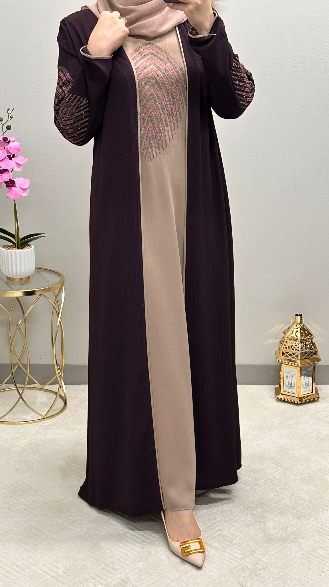 Two piece embroidered abaya