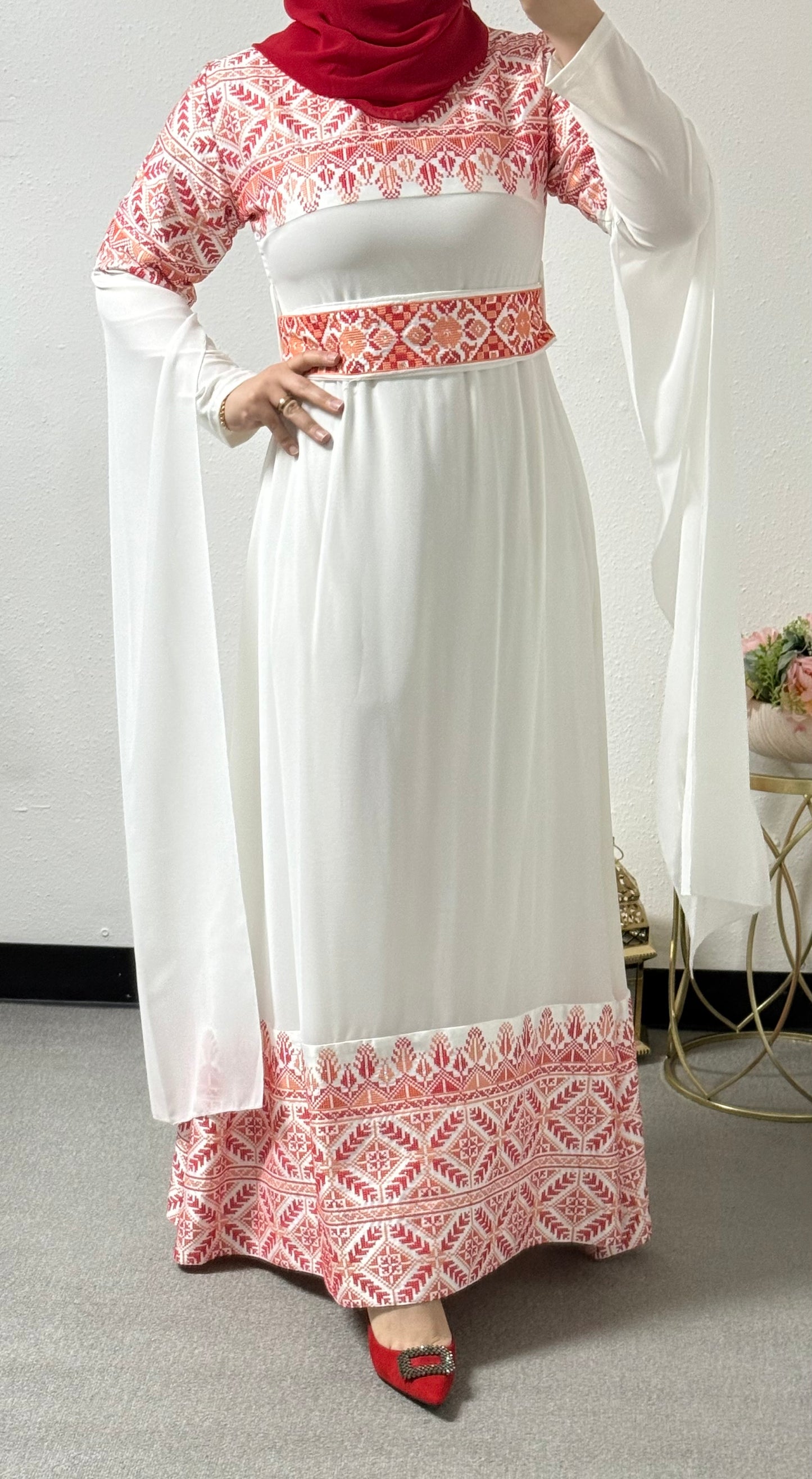 Two-piece embroidered chiffon dress