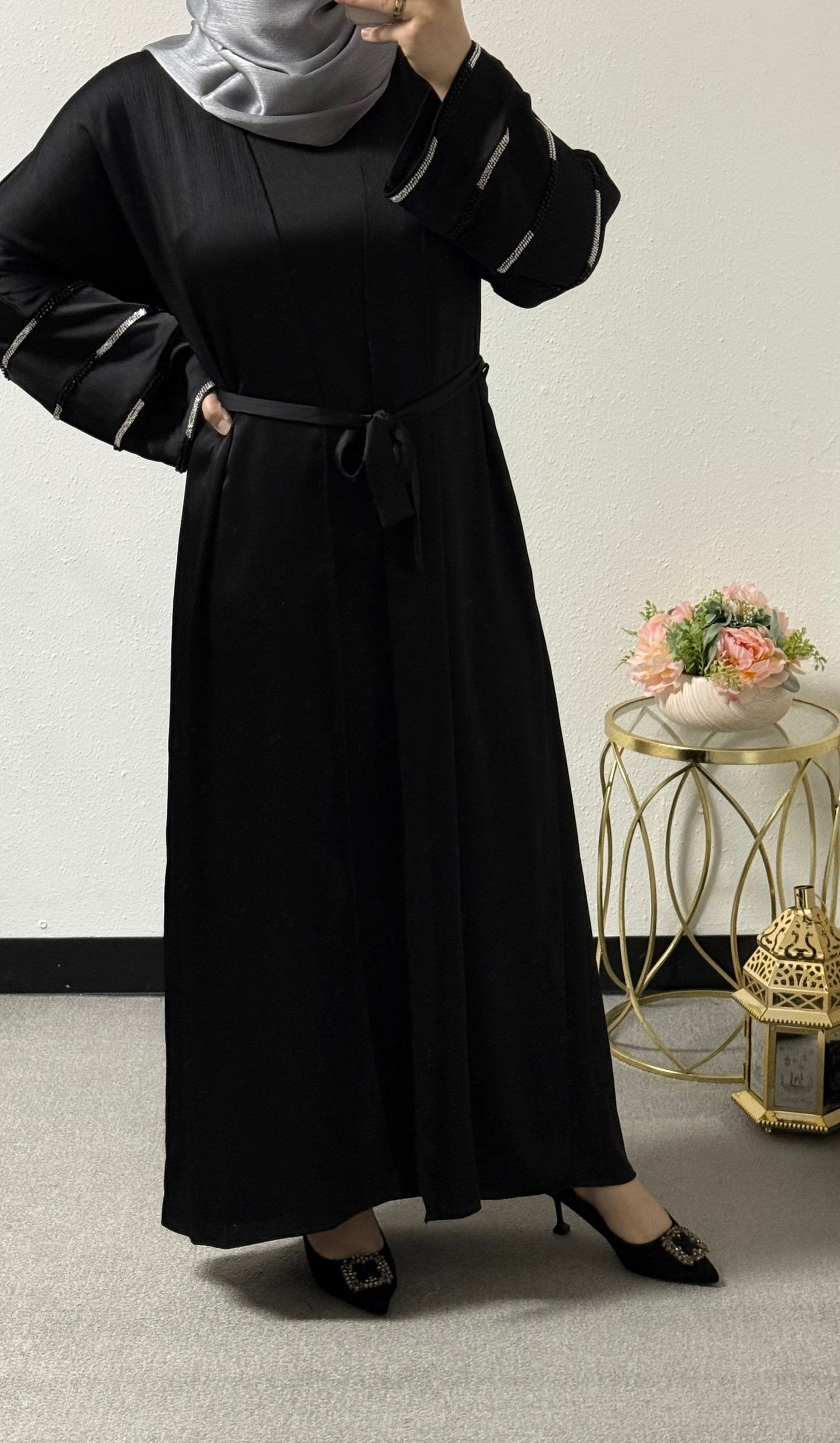 2 piece beaded sleeves abaya set