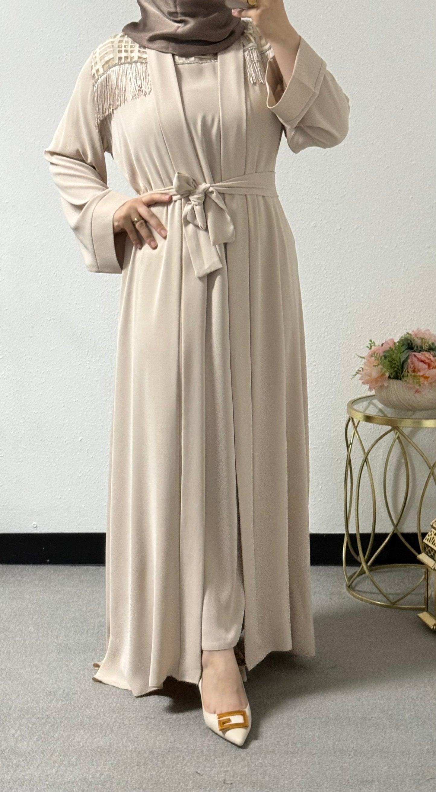 Two-piece beaded abaya set