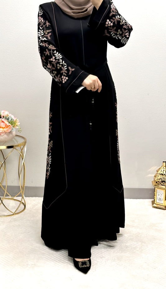 zipper embroidered Abaya