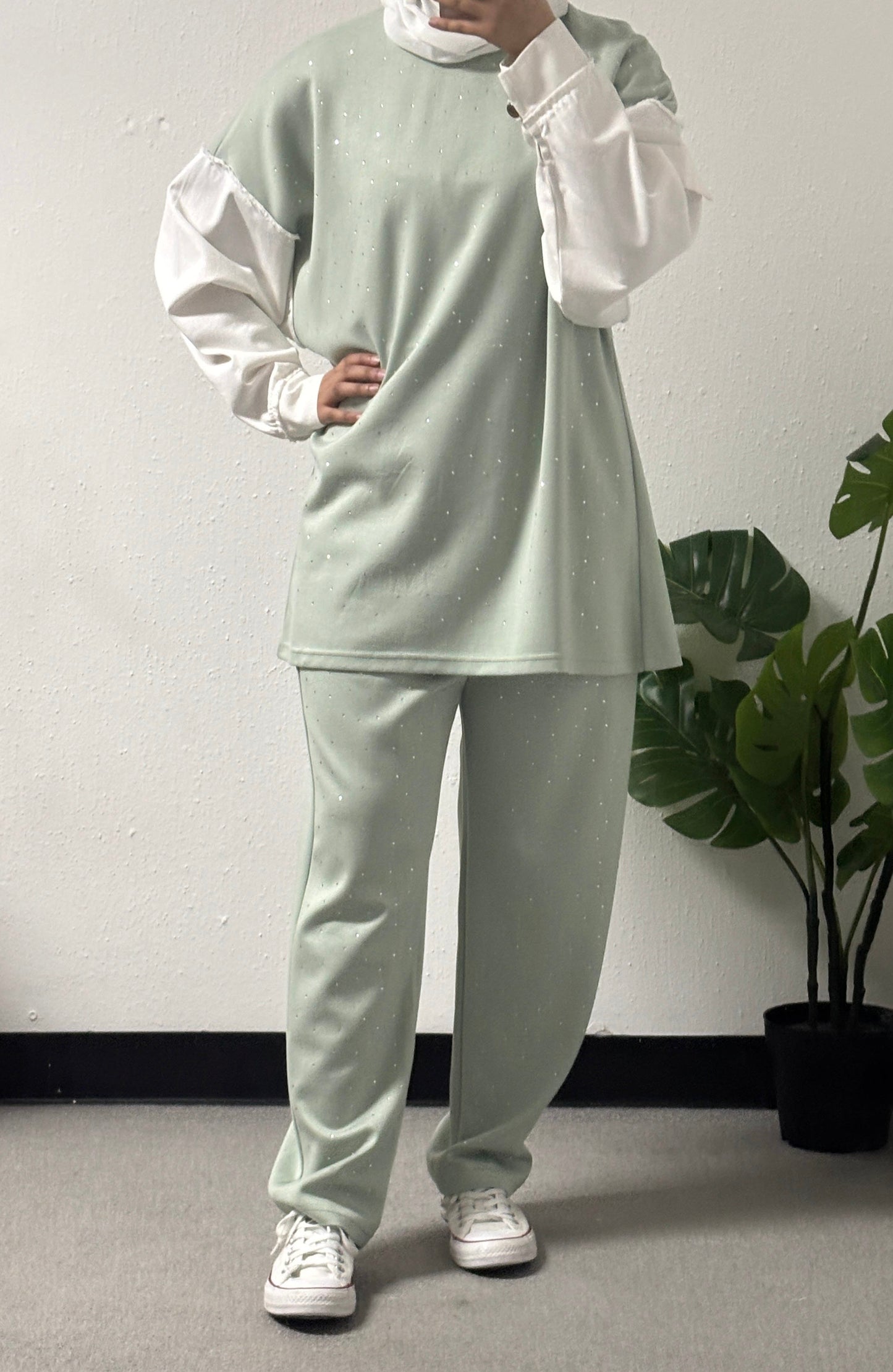 Two-piece cotton tracksuit set