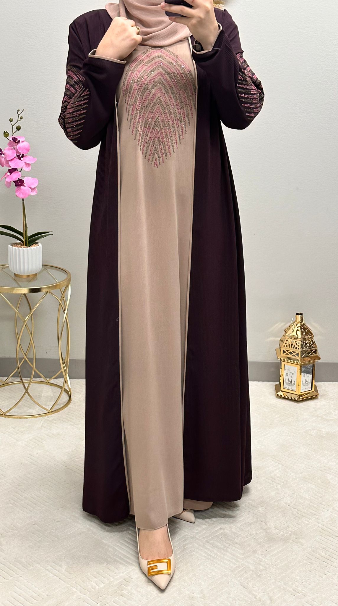 Two piece embroidered abaya