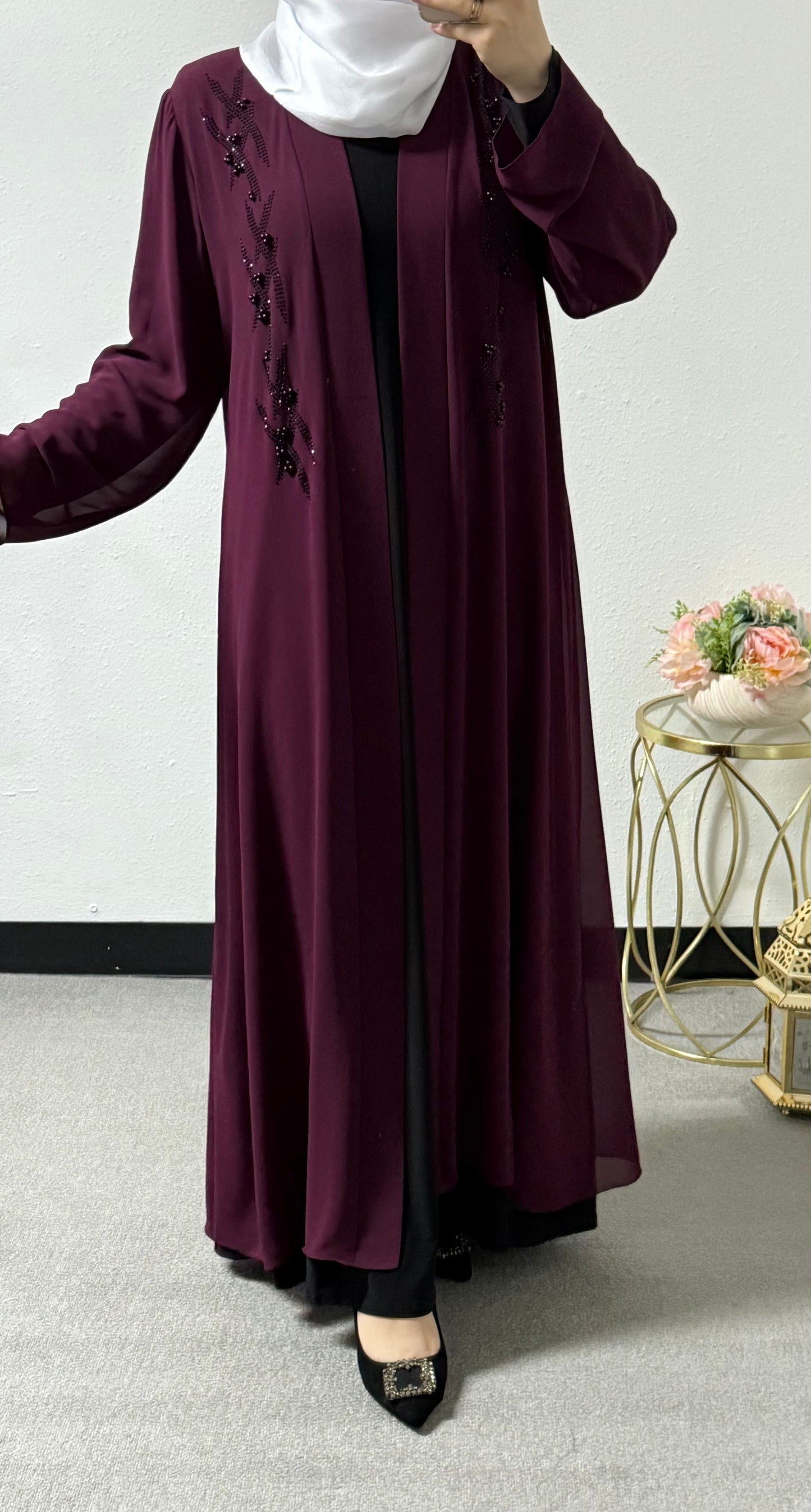 Two piece black bead abaya