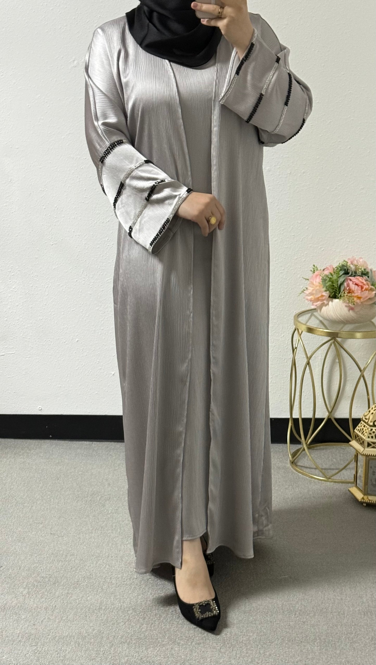 2 piece beaded sleeves abaya set