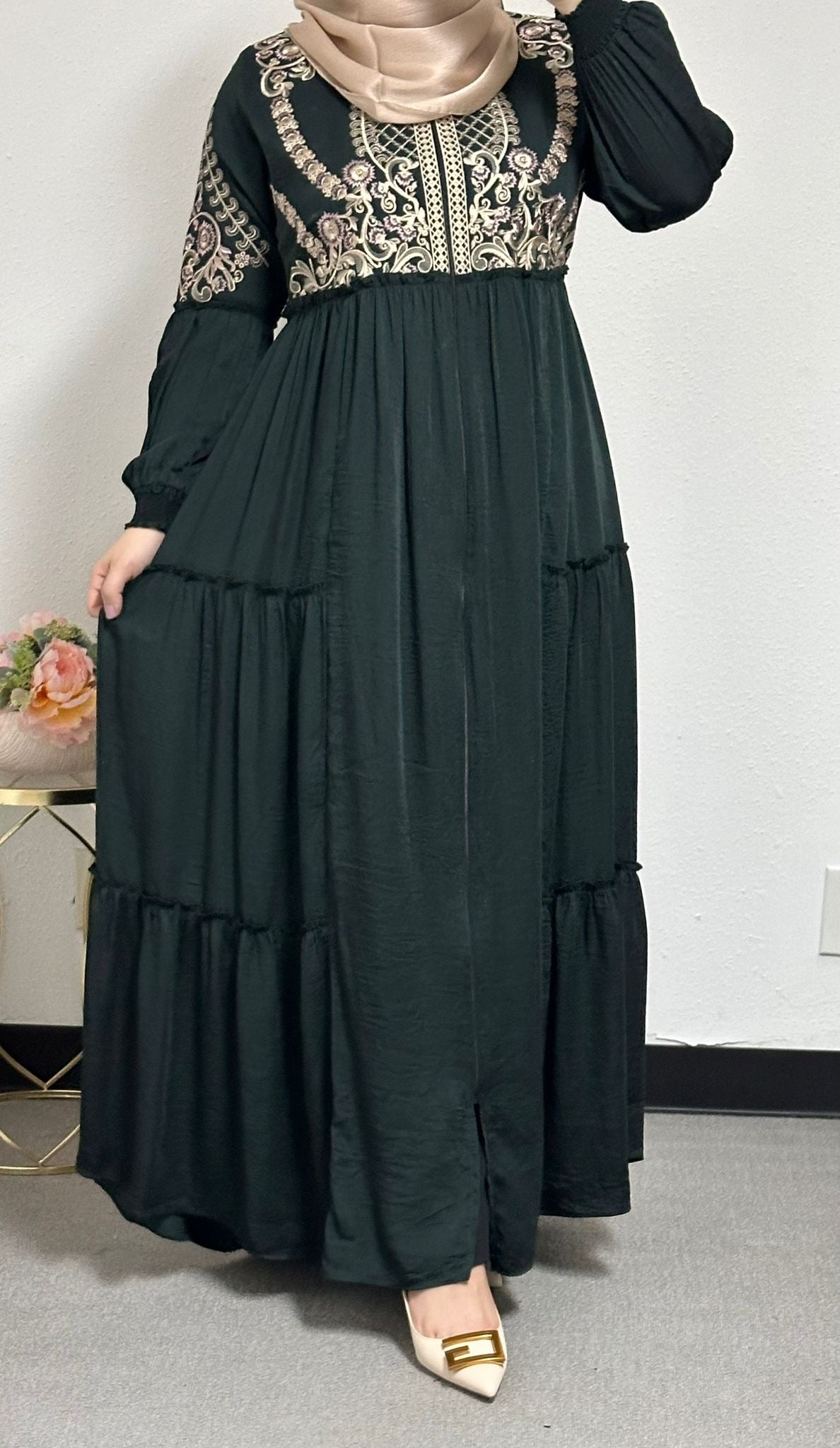 Embroidered Cloak Abaya with Back Belt