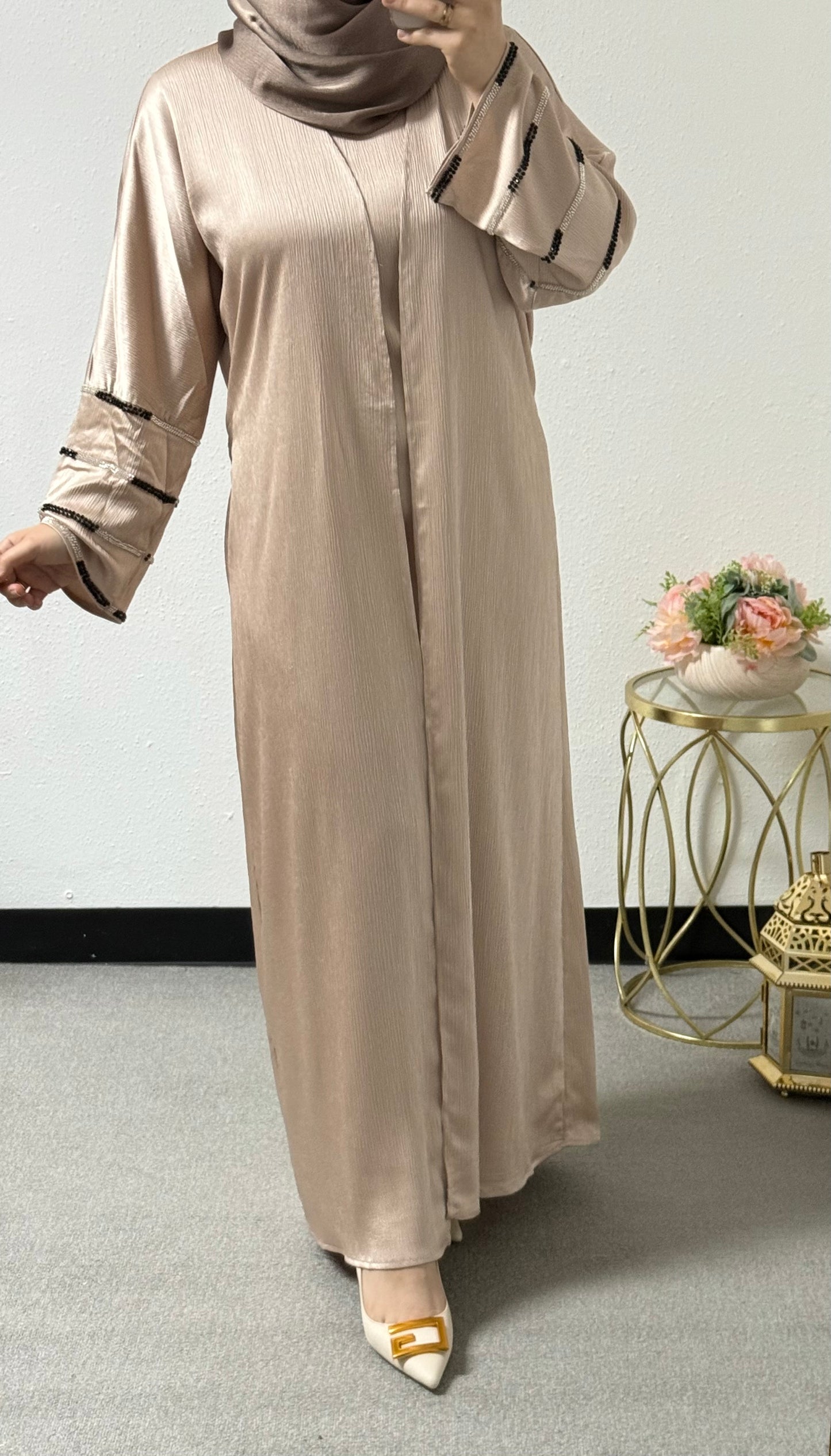 2 piece beaded sleeves abaya set