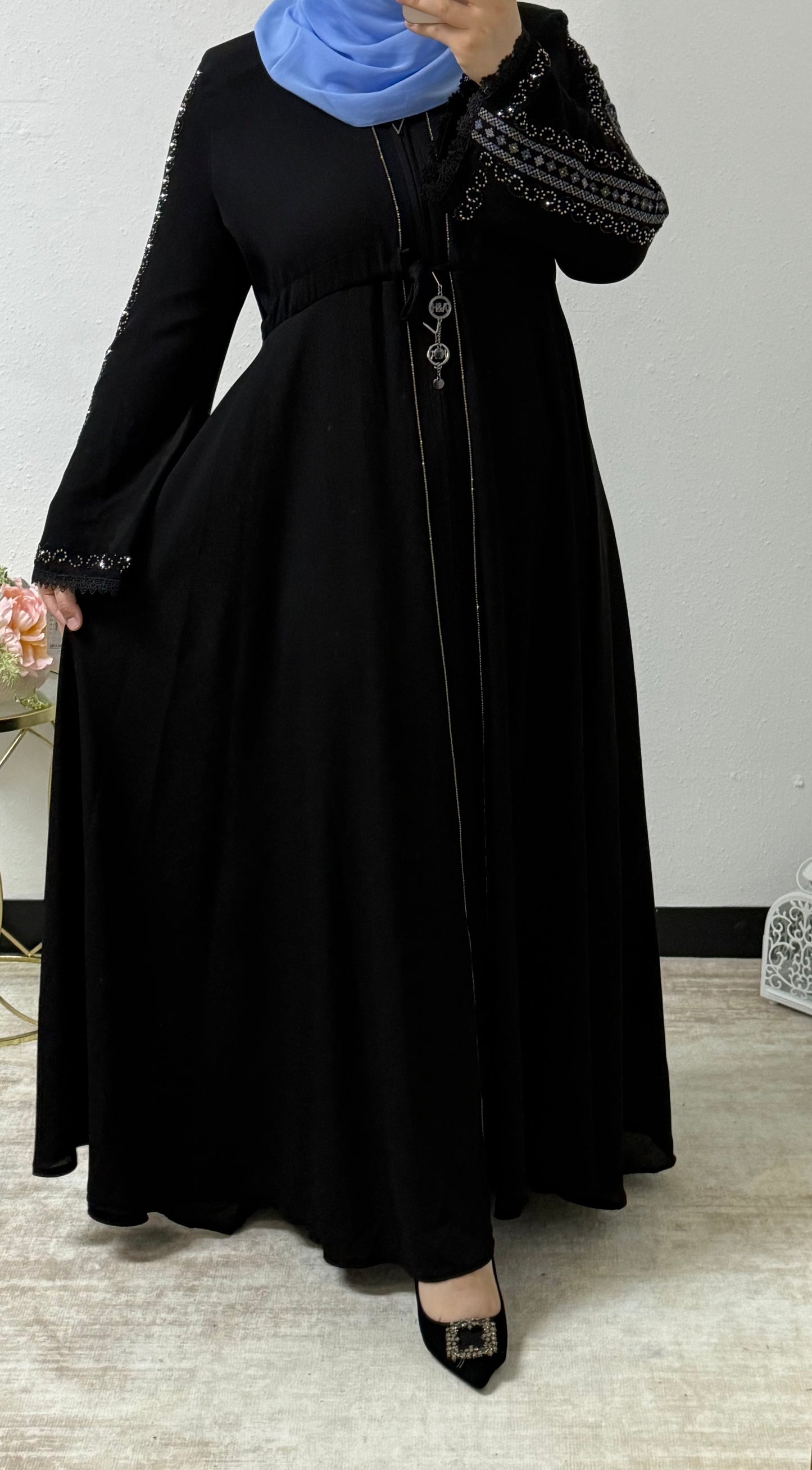 Shiny Beaded Sleeves Abaya