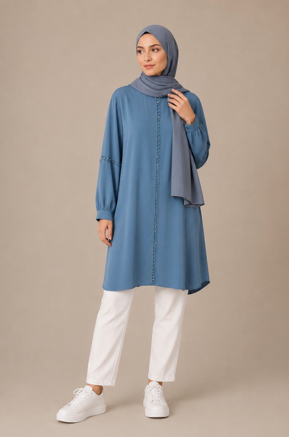 Elegant Colored Pearls Long Shirt