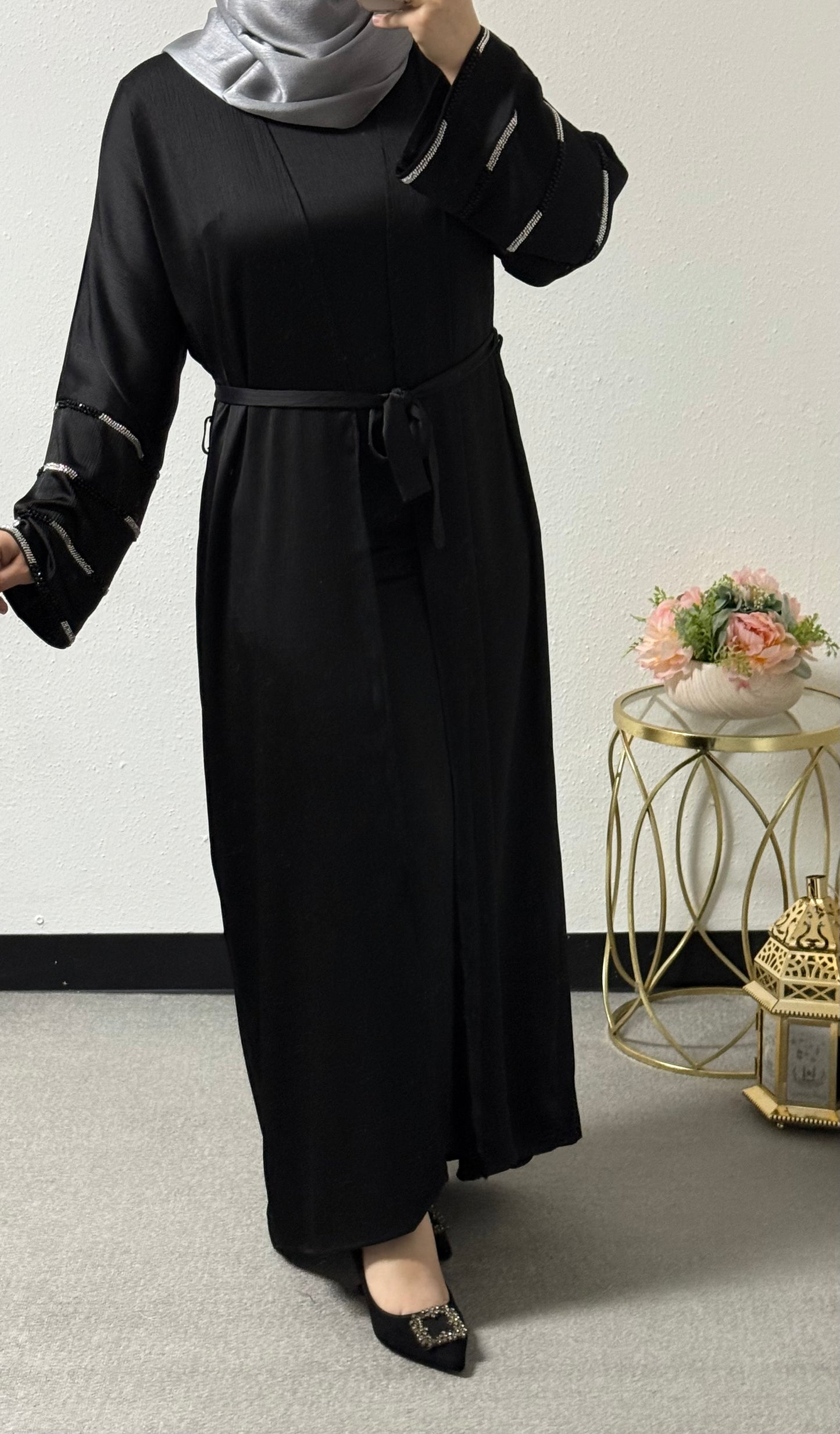 2 piece beaded sleeves abaya set