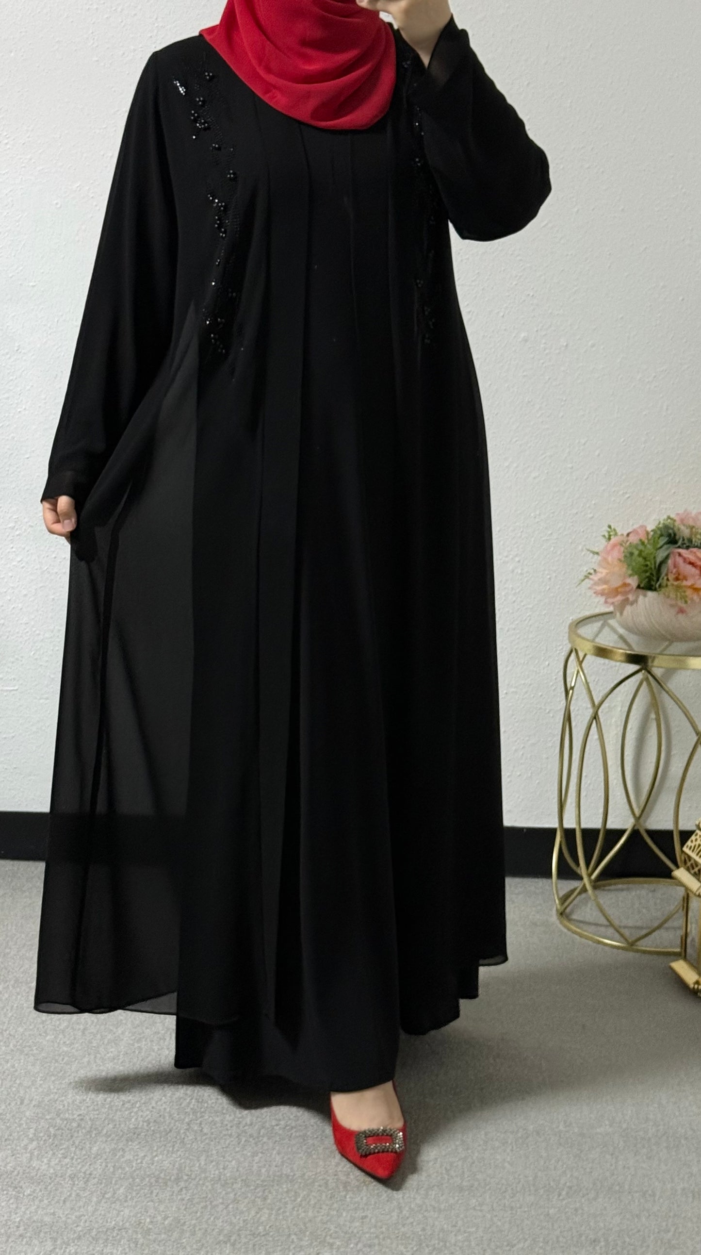 Two piece black bead abaya