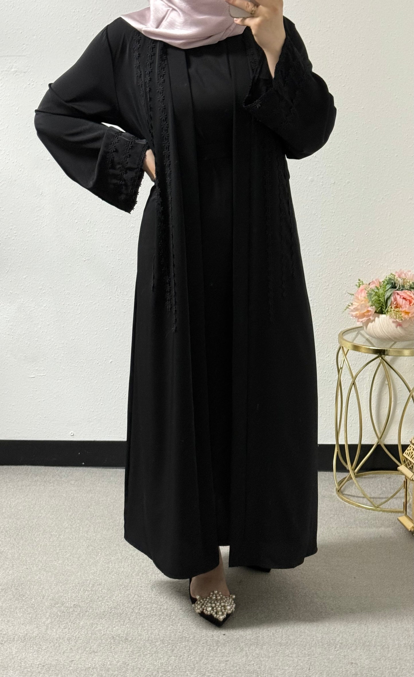 Two piece flower lace abaya