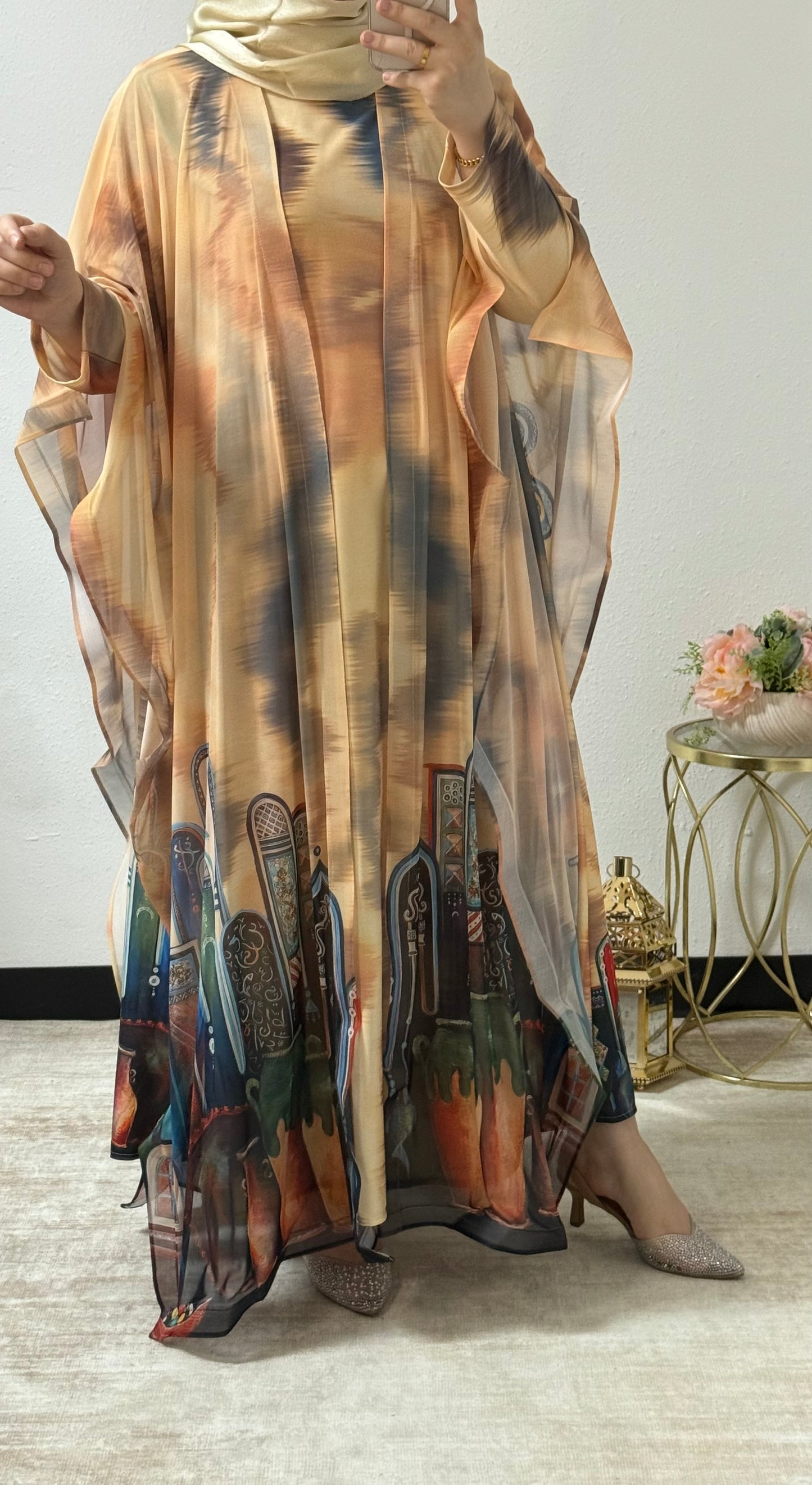 Two-pieces painted style abaya set