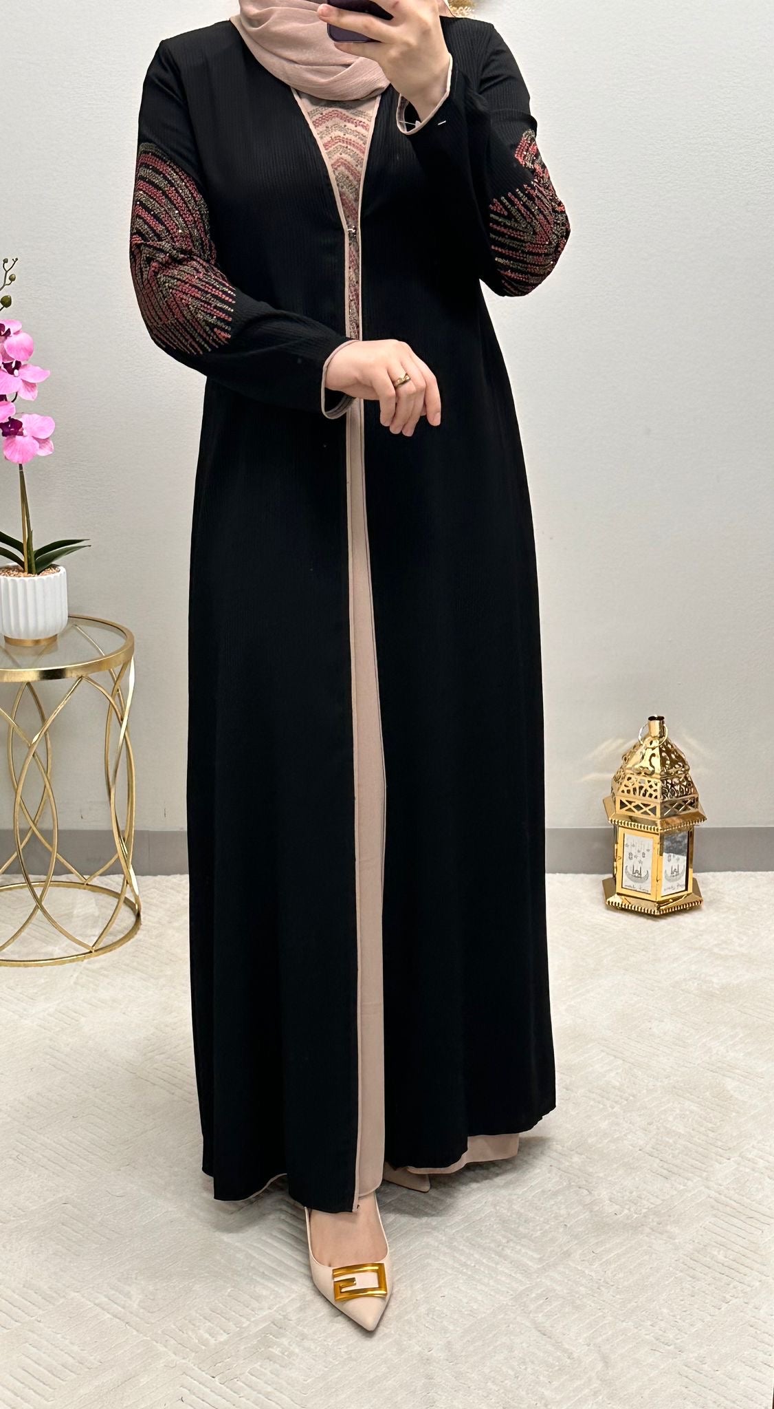 Two piece embroidered abaya