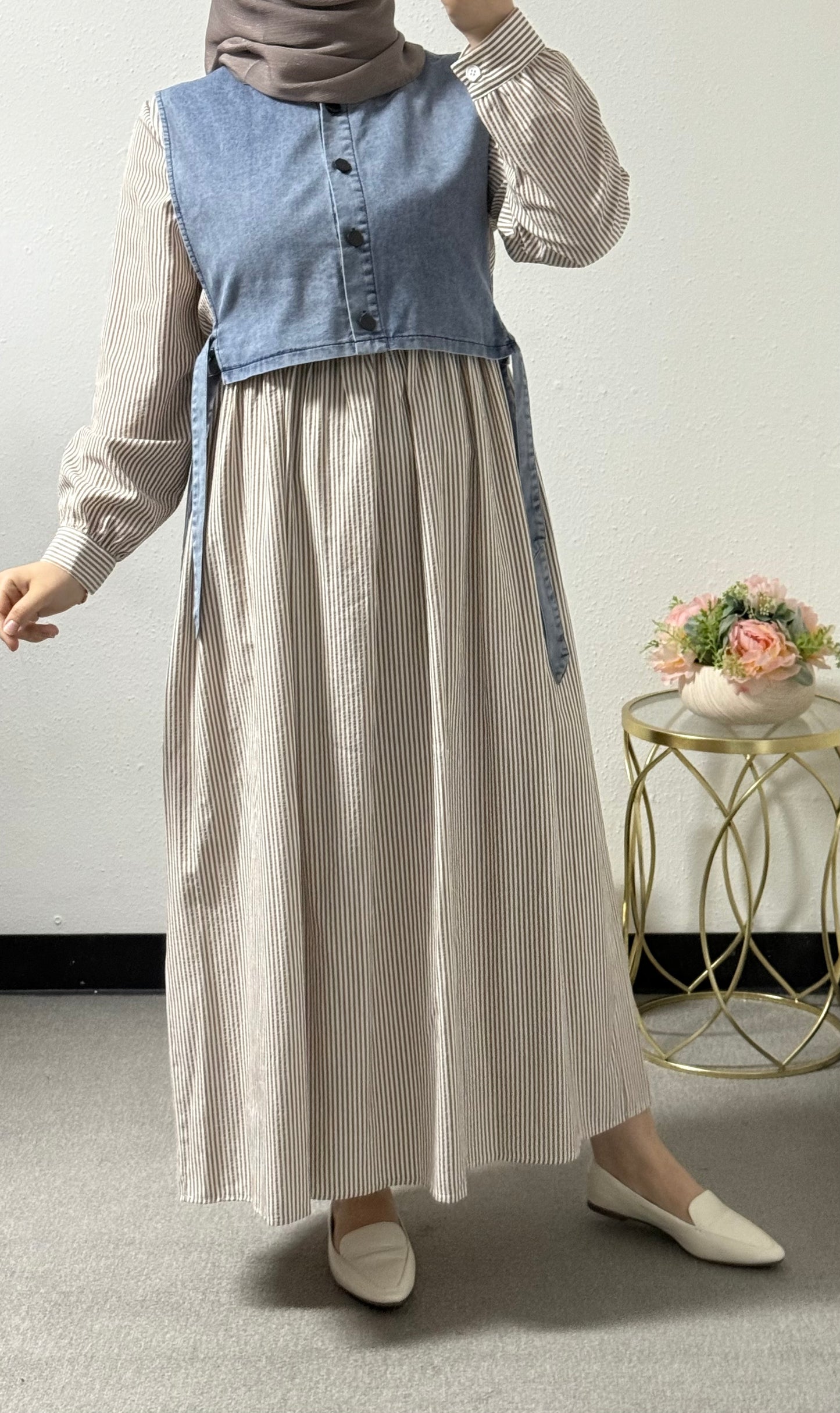 Dress with denim top