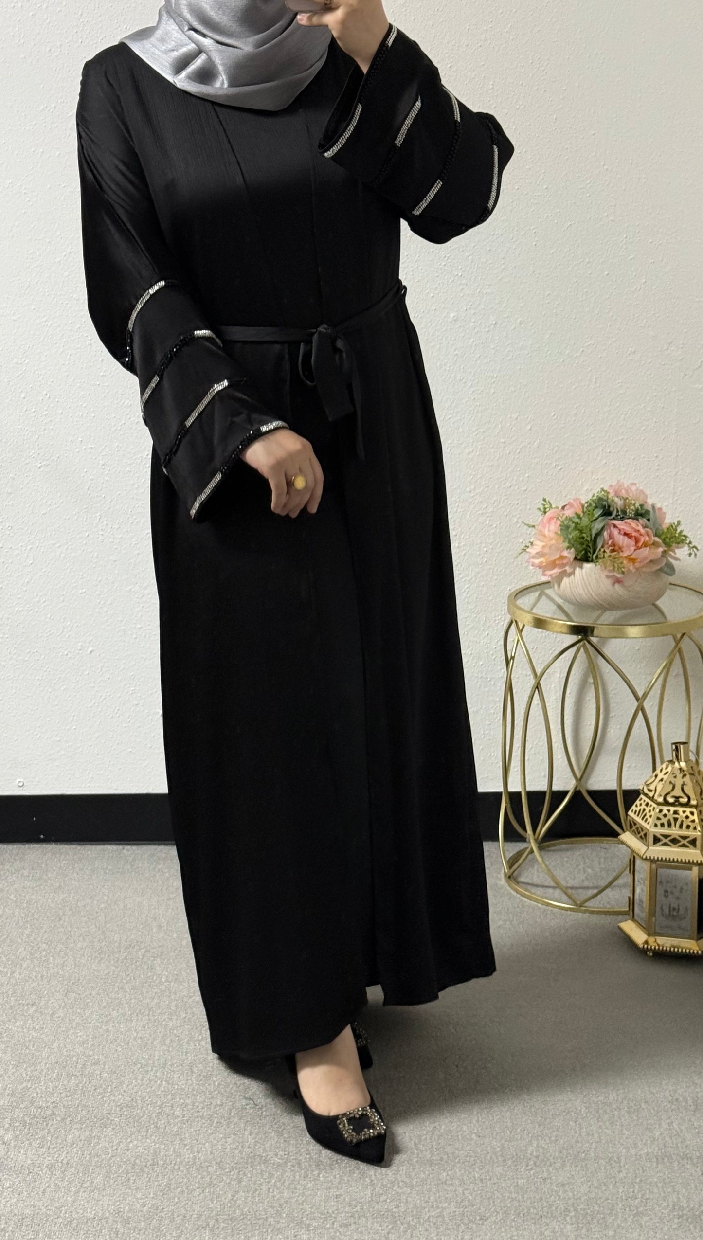 2 piece beaded sleeves abaya set