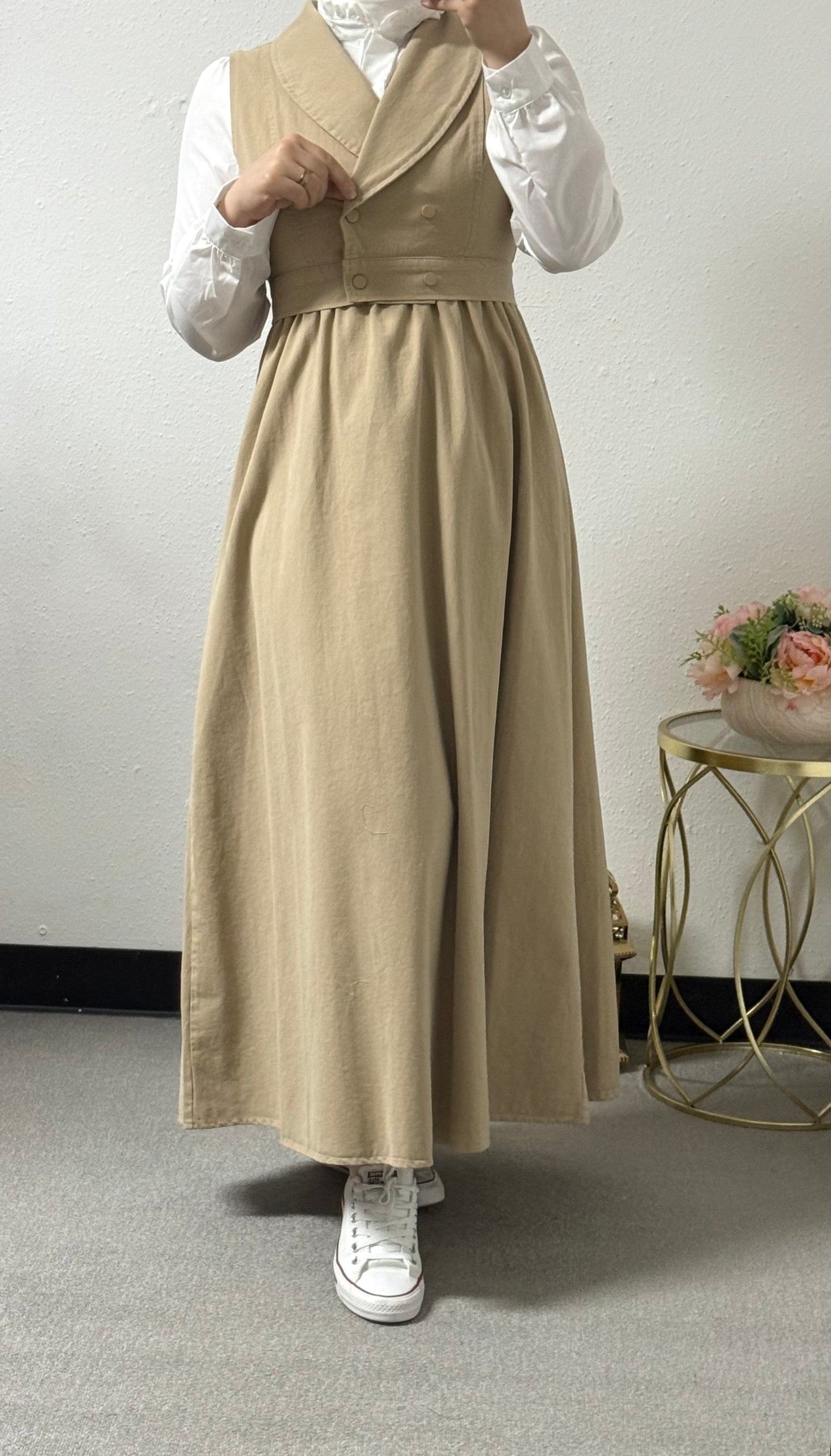 Linen Dress with Attached Shirt and Separate Vest