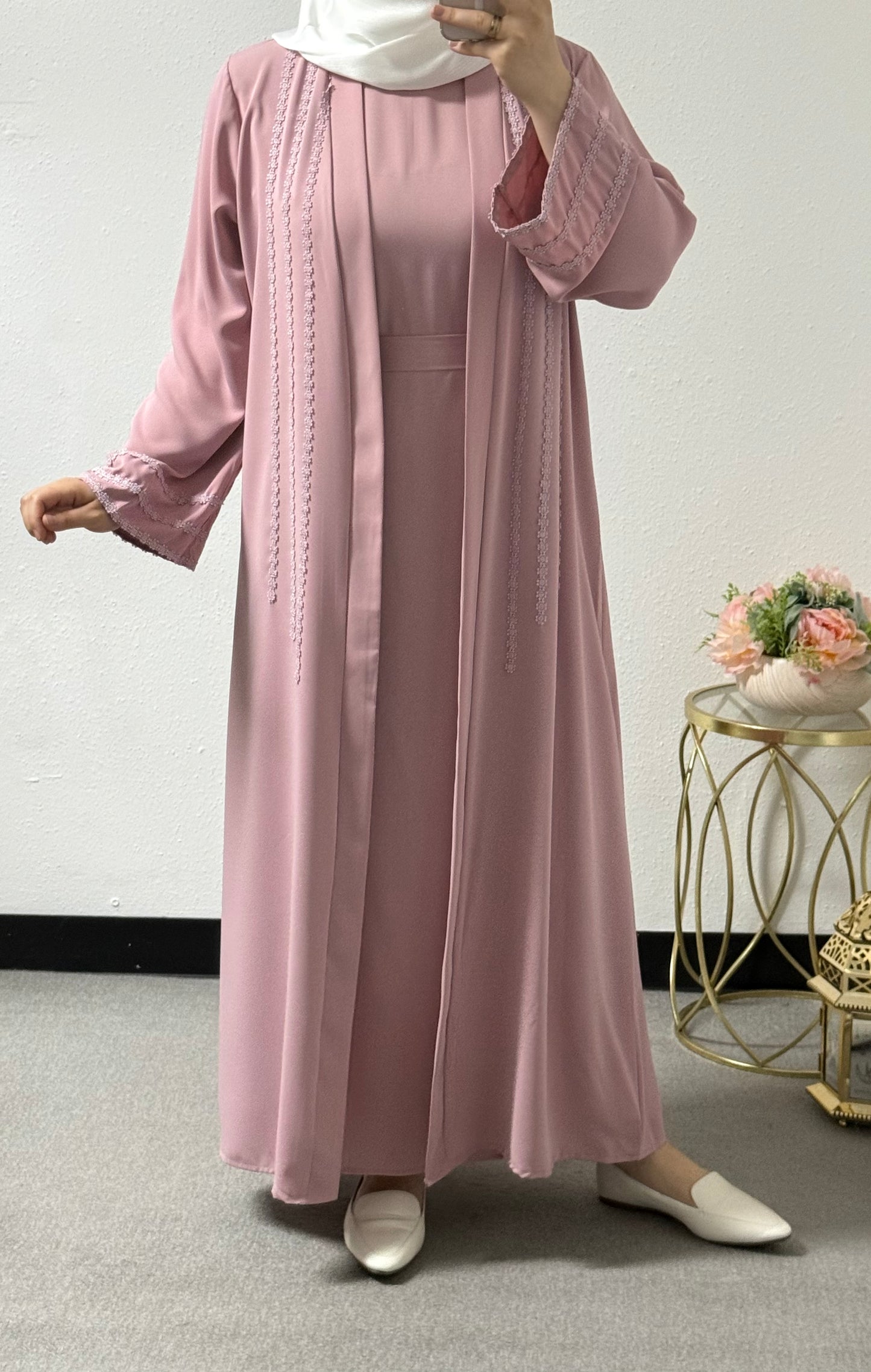 Two piece flower lace abaya