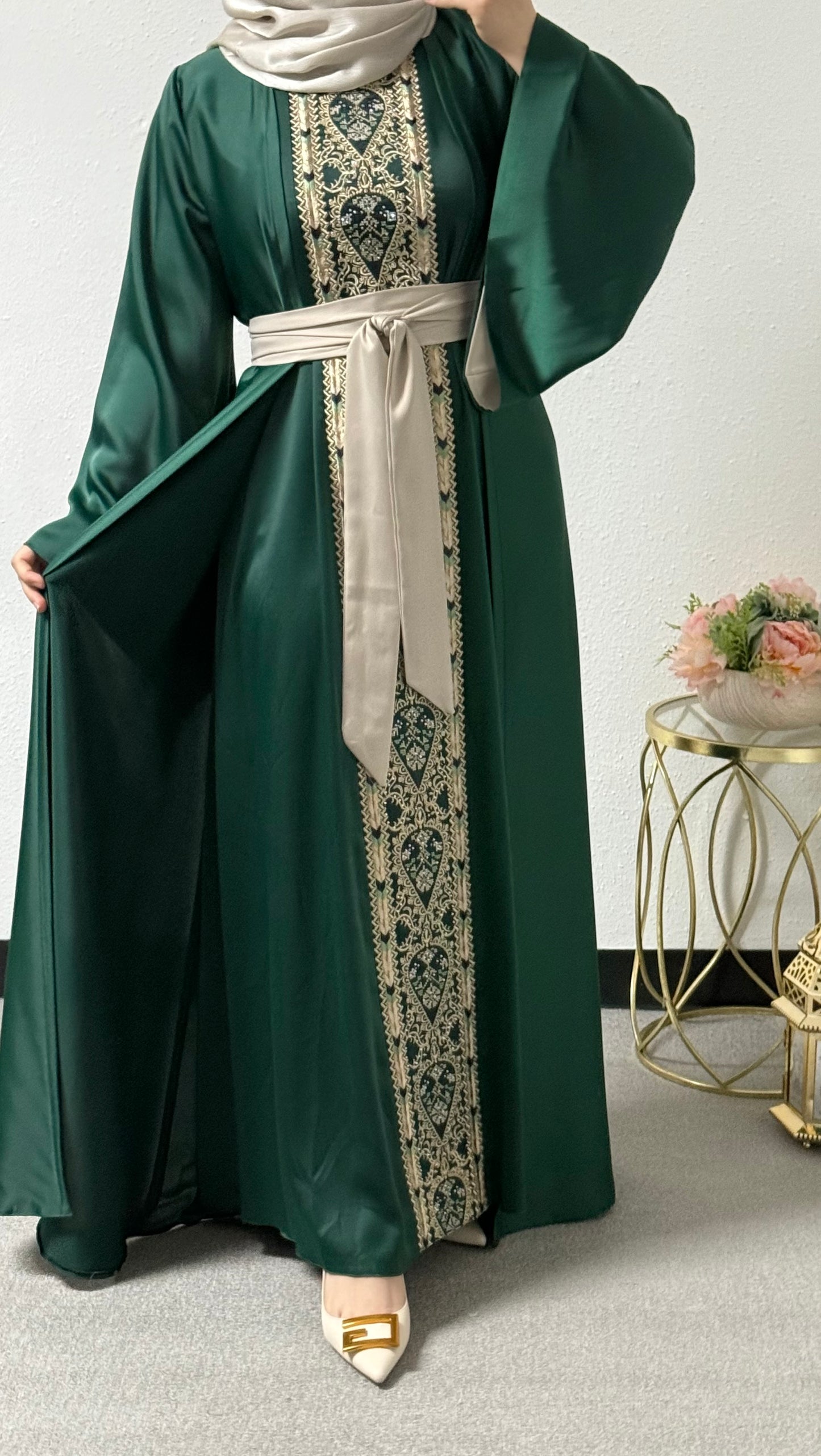 Two piece embroidered abaya