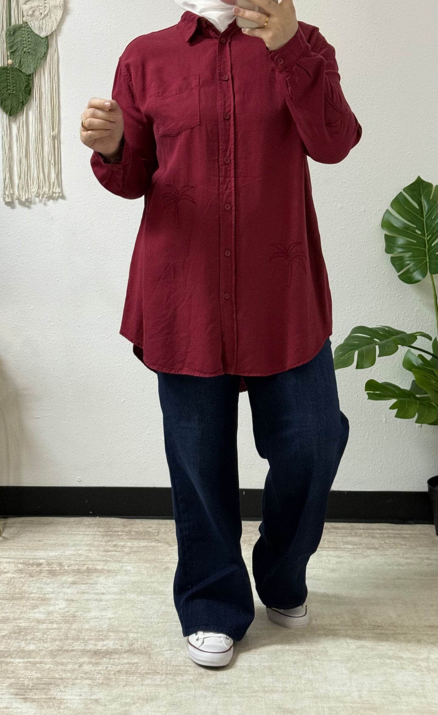 Palm tree embroidery shirt