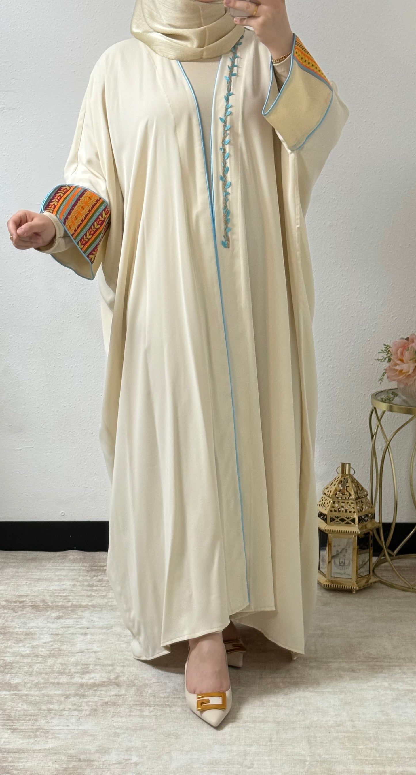 Colorful embroidery butterfly abaya