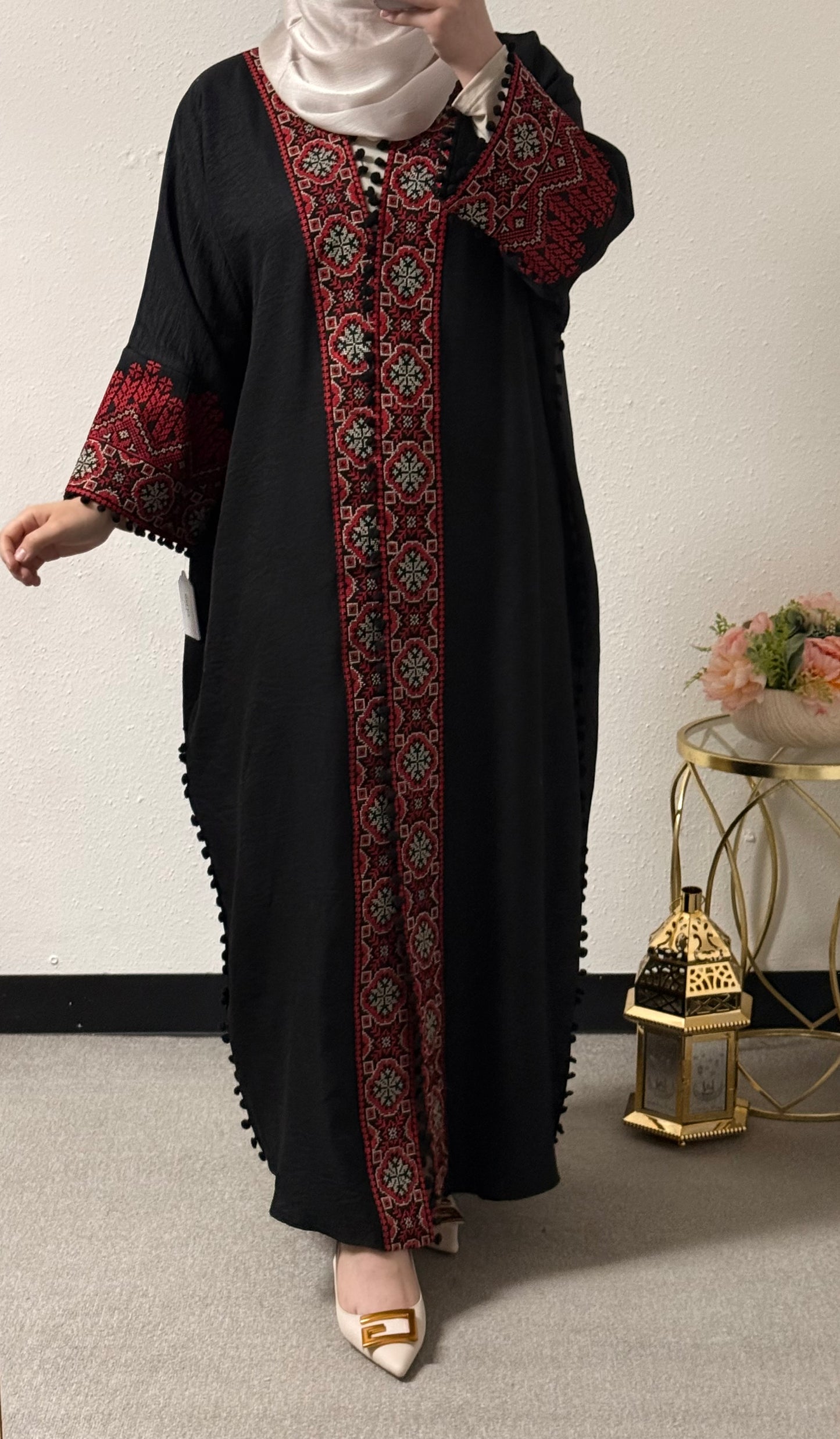 Open embroidered abaya