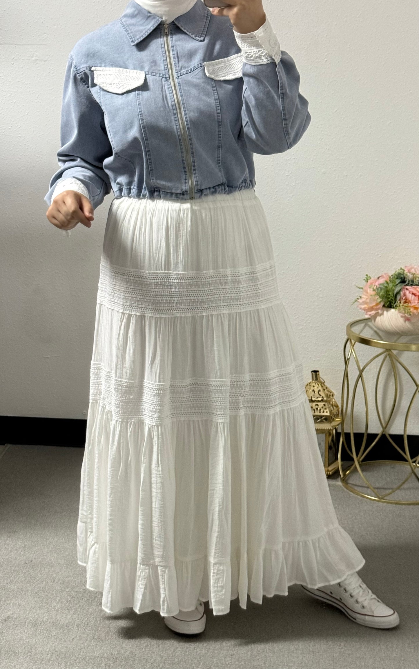 denim skirt set