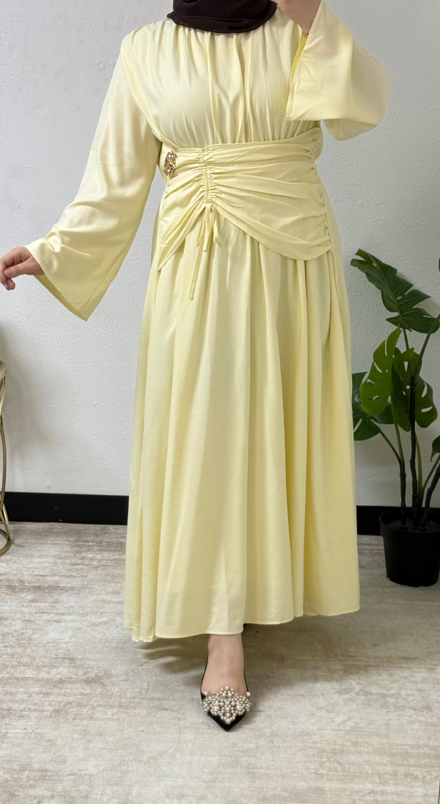 Side Ruffled Gold Accent Dress