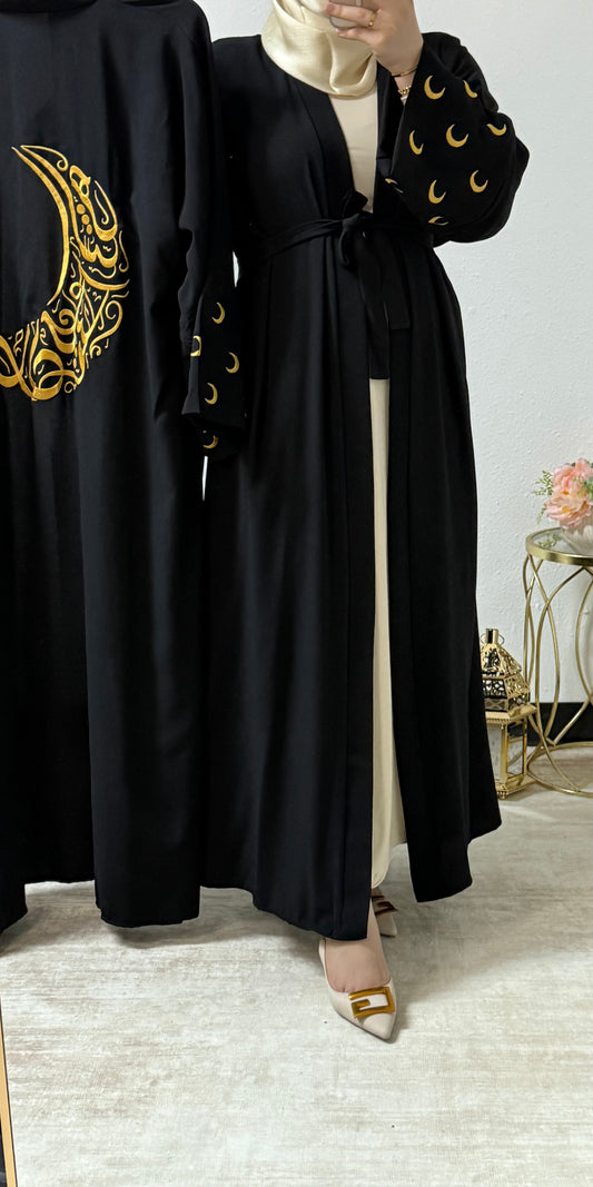 Moon embroidery open abaya