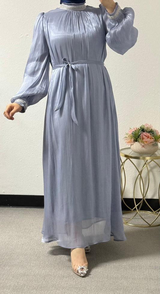 Eid Organza Dress with Accessories on the Neck and Sleeves