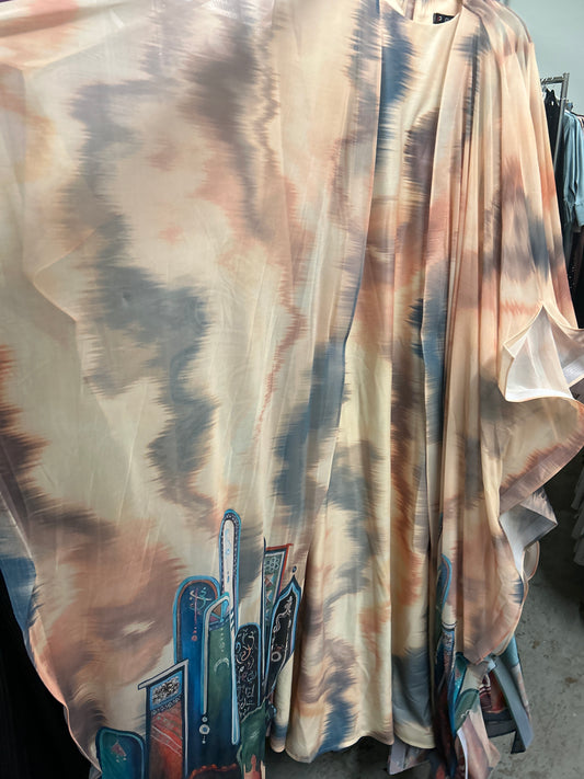 Two-pieces painted style abaya set