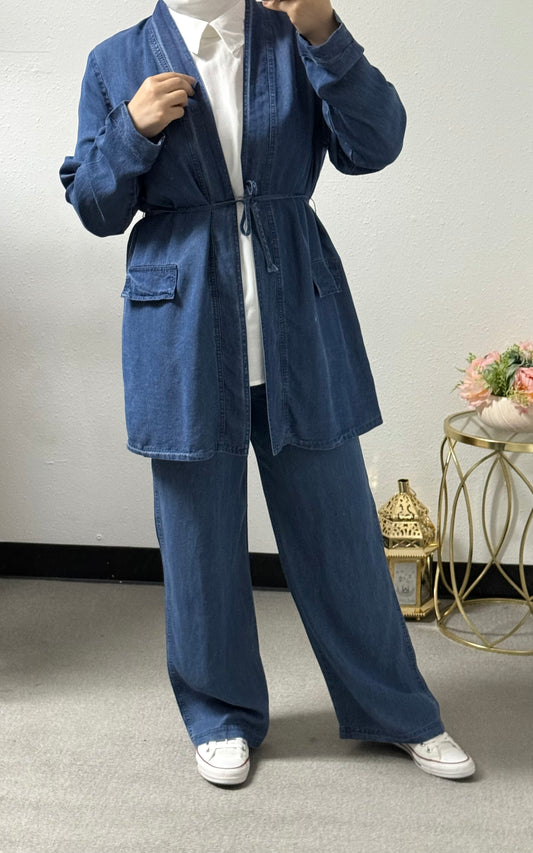 Three -Piece Denim Twin Set ( with inner blouse)