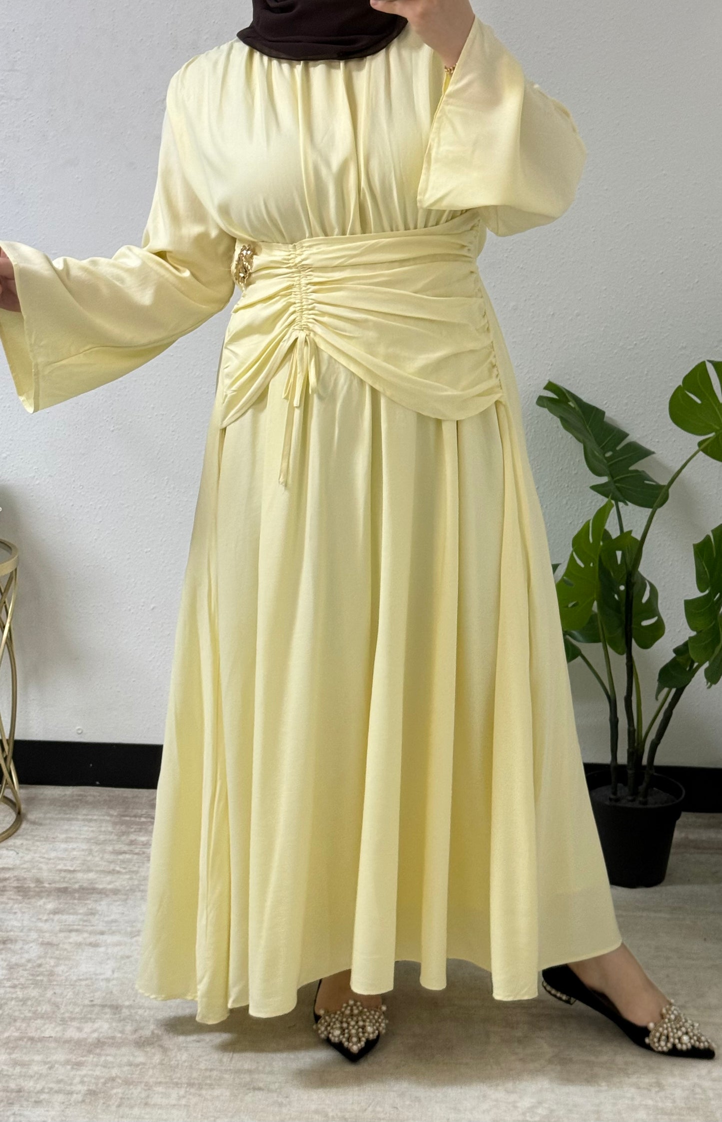 Side Ruffled Gold Accent Dress