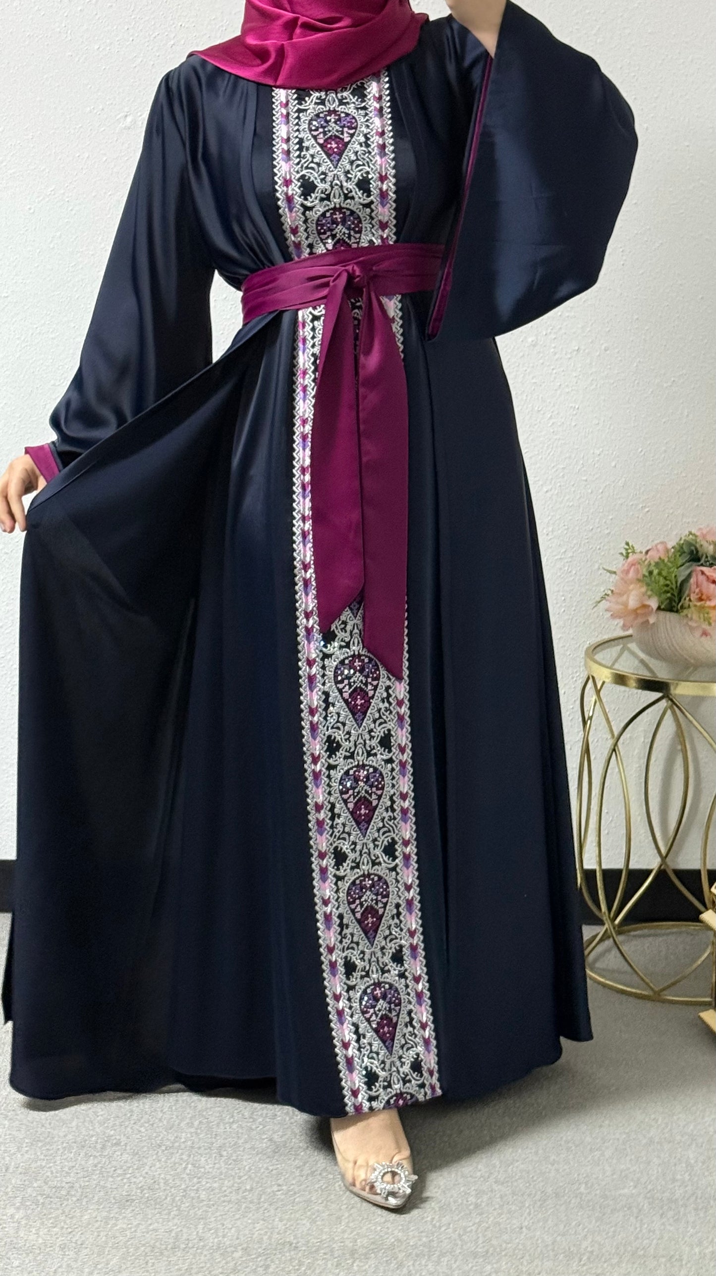 Two piece embroidered abaya