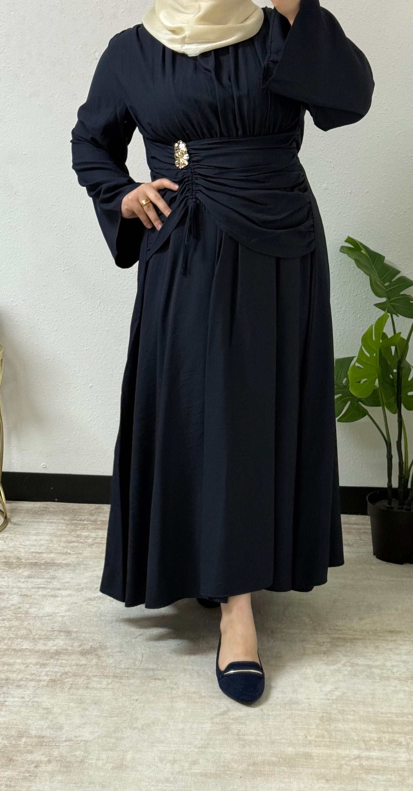 Side Ruffled Gold Accent Dress