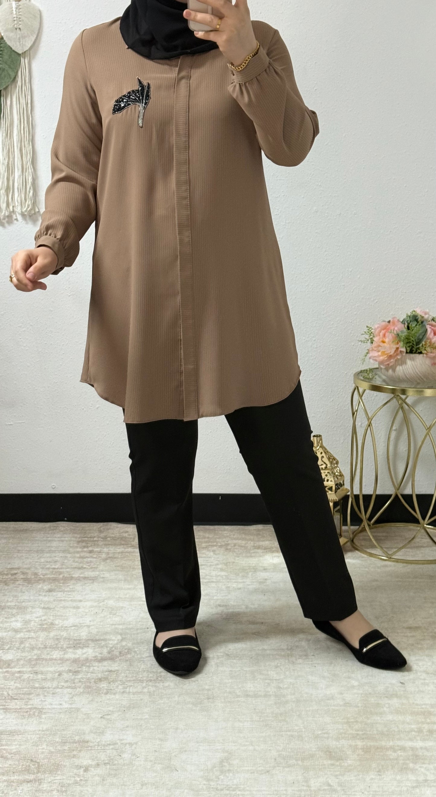 Beaded Accent Striped Shirt