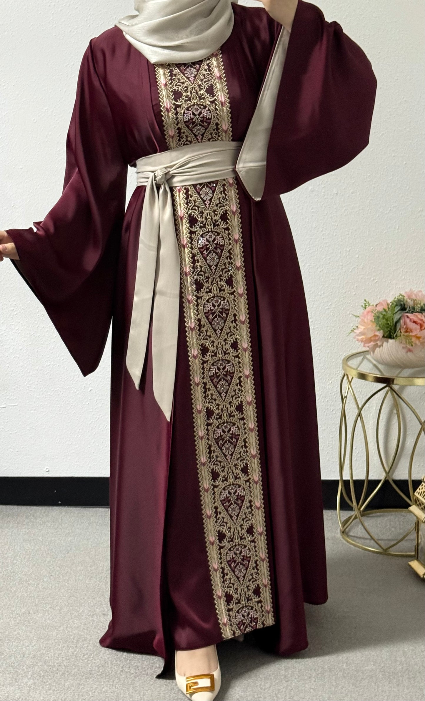 Two piece embroidered abaya